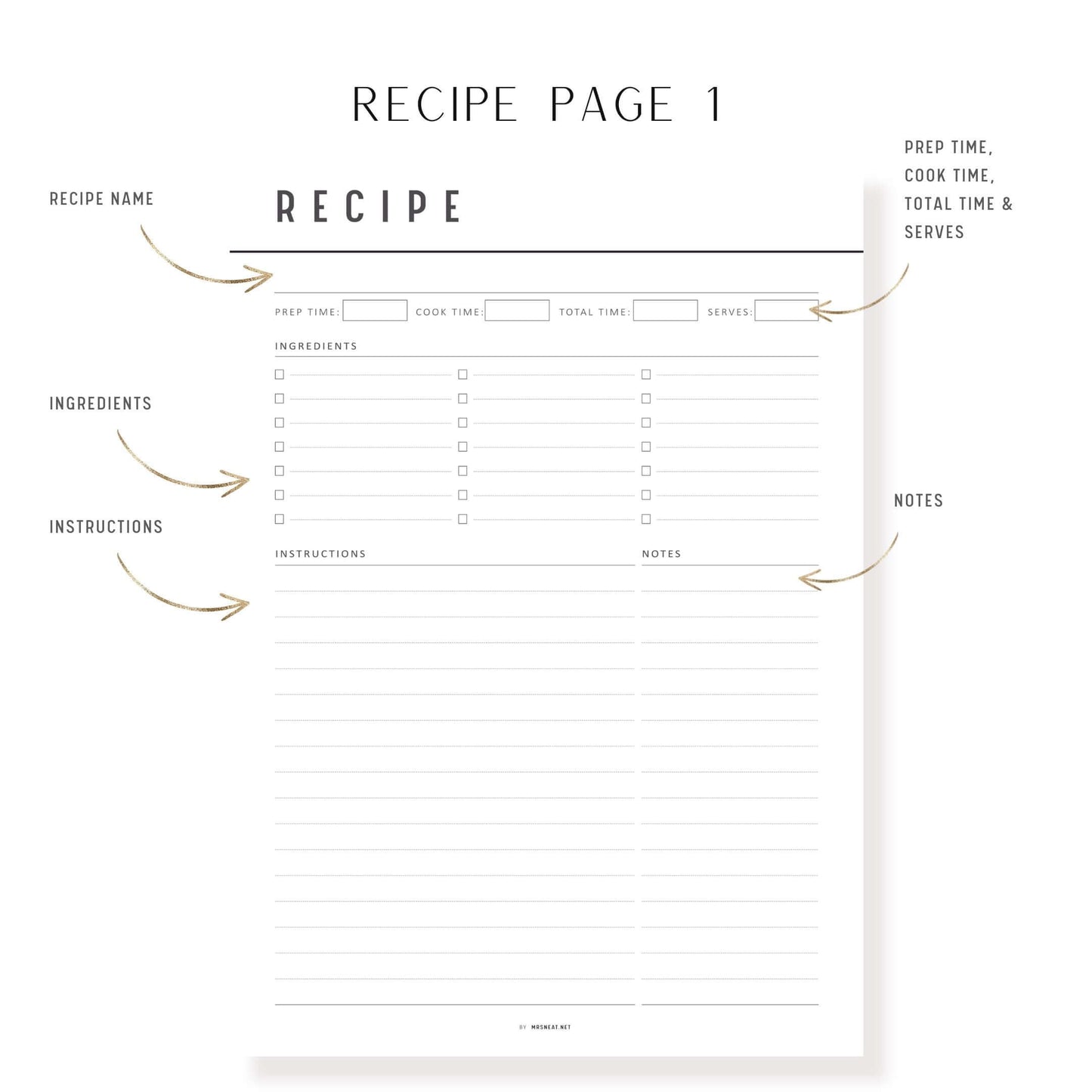Colorful Recipe Page Template Printable, PDF, 6 Colors, 2 Pages, Fillable PDF