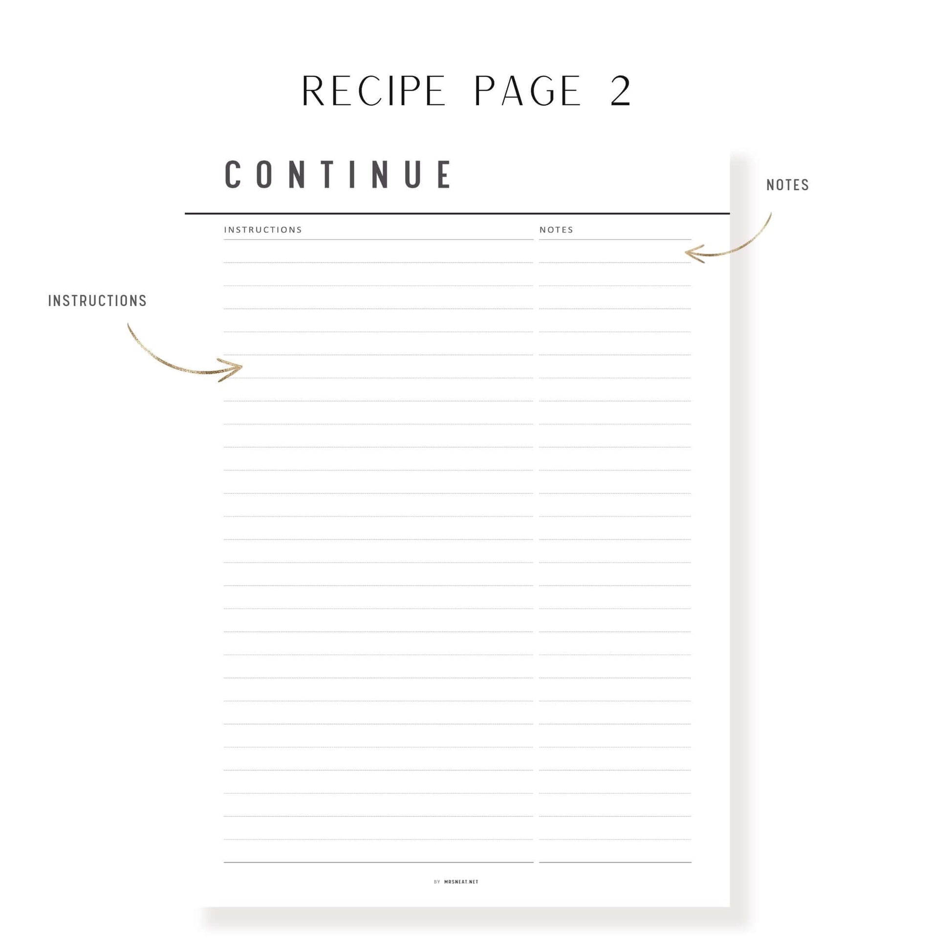 Colorful Recipe Page Template Printable, PDF, 6 Colors, 2 Pages, Fillable PDF