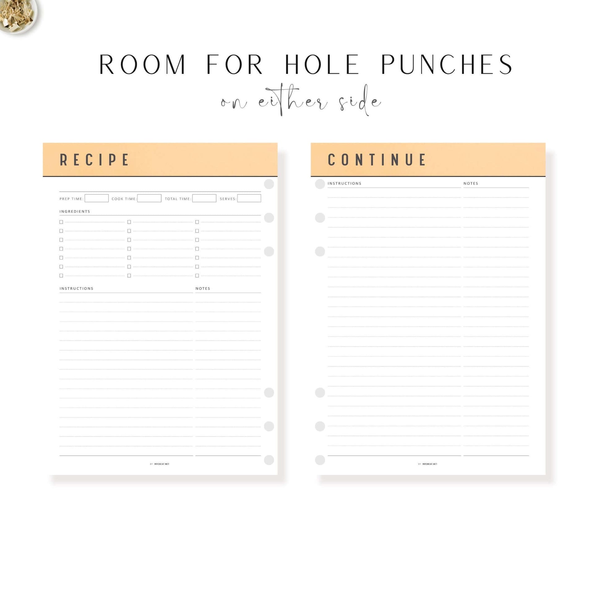 Colorful Recipe Page Template Printable, PDF, 6 Colors, 2 Pages, Fillable PDF