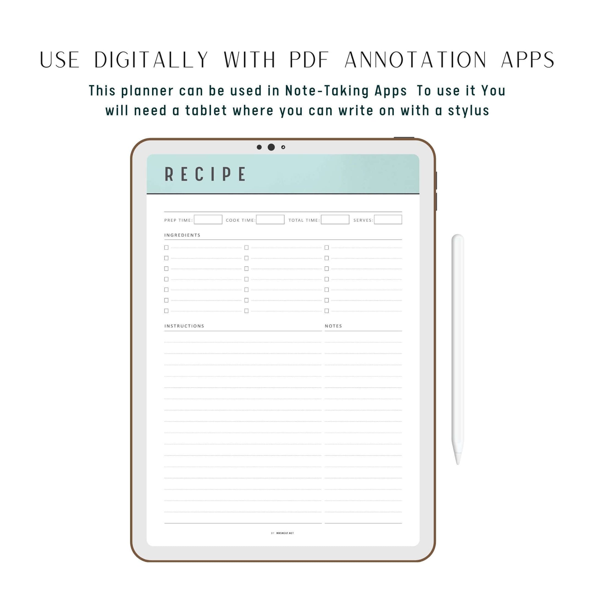 Colorful Recipe Page Template Printable, PDF, 6 Colors, 2 Pages, Fillable PDF