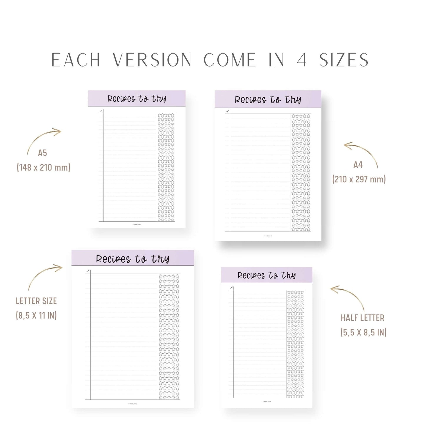 A4, A5, Letter, Half Letter Printable Inserts Recipes To Try Template