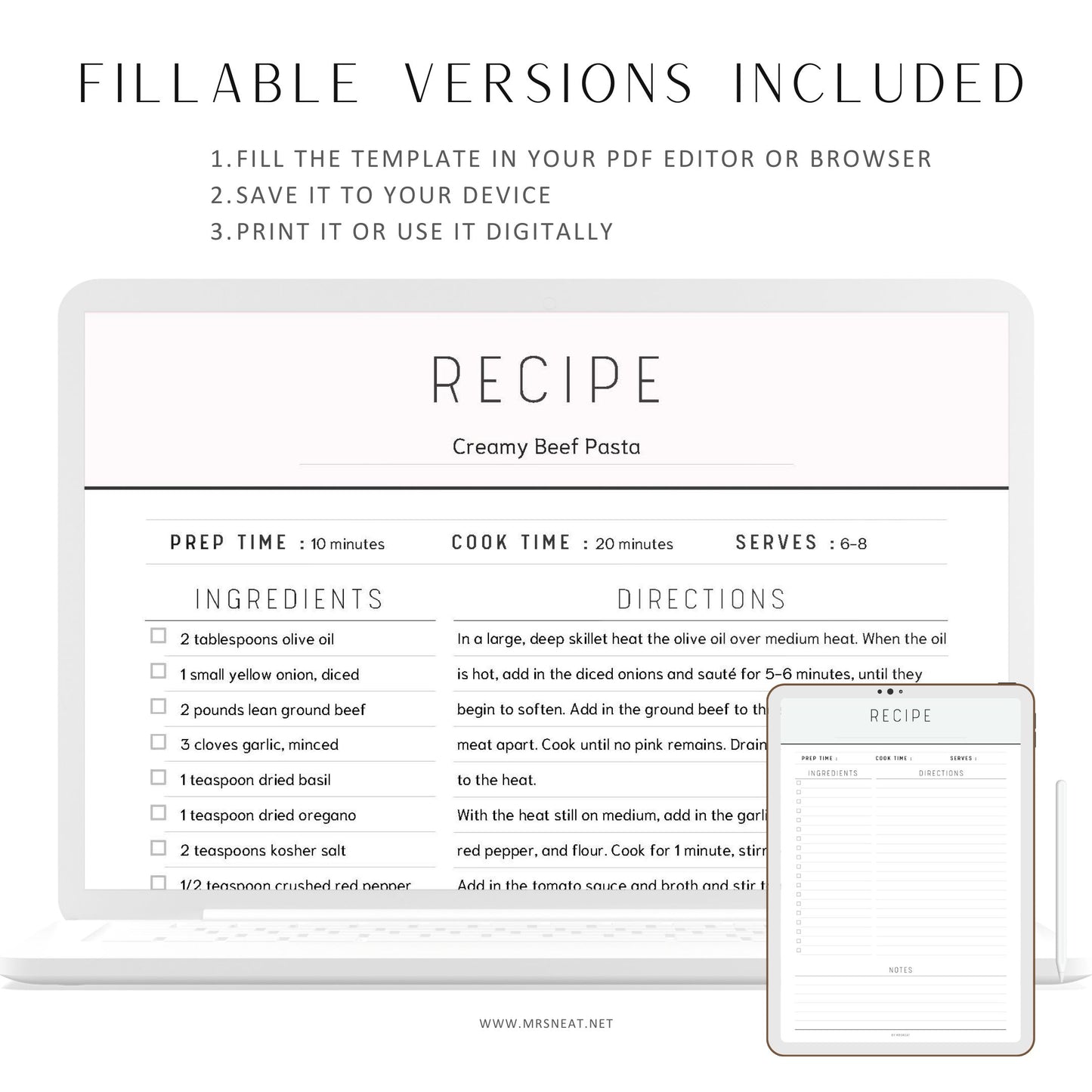 Recipe Page Fillable, Recipe Journal, Cooking Journal, Cook Book, Recipe Logbook, Recipe Card Template, Personalized Recipe, PDF, 8 Colors