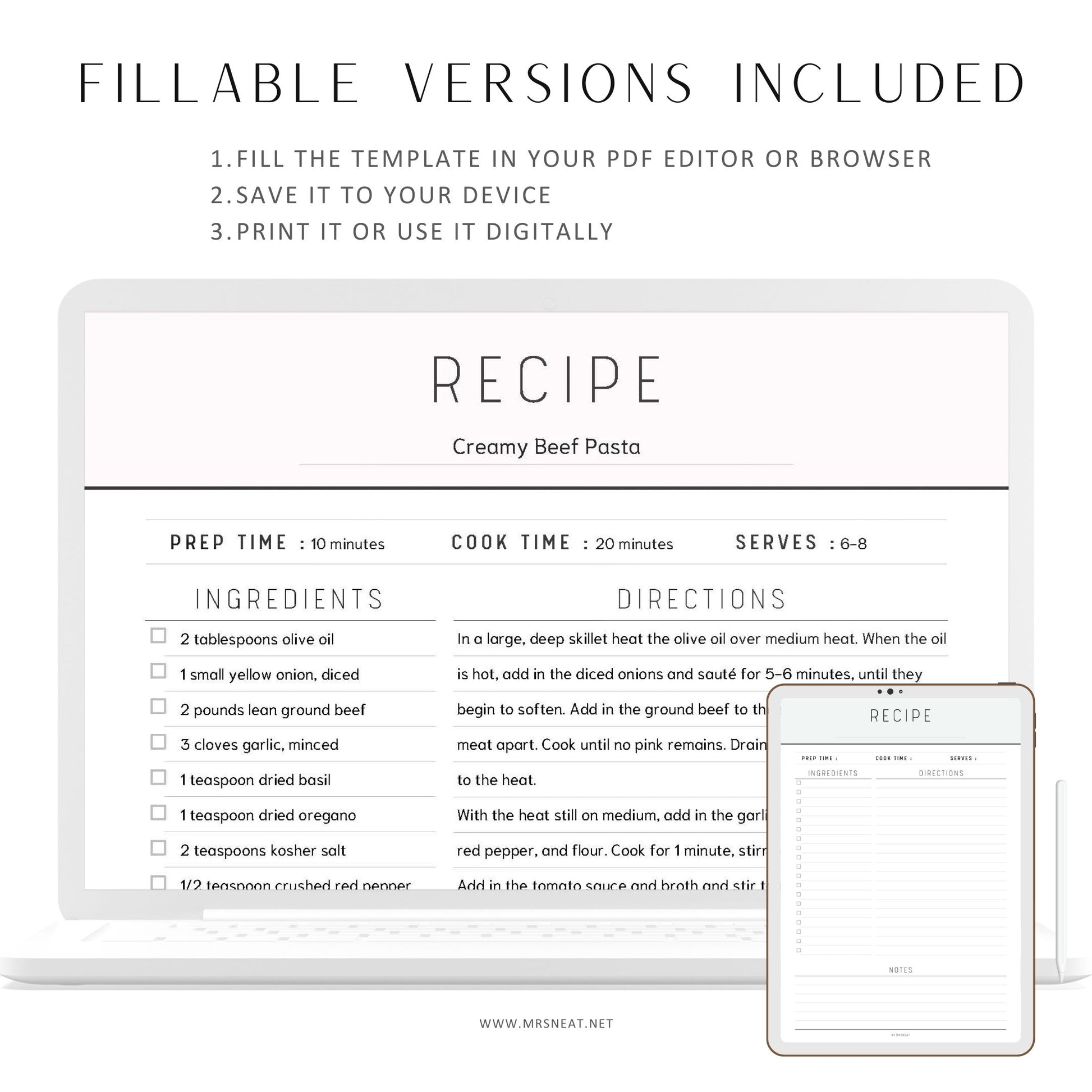 Recipe Page Fillable, Recipe Journal, Cooking Journal, Cook Book, Recipe Logbook, Recipe Card Template, Personalized Recipe, PDF, 8 Colors