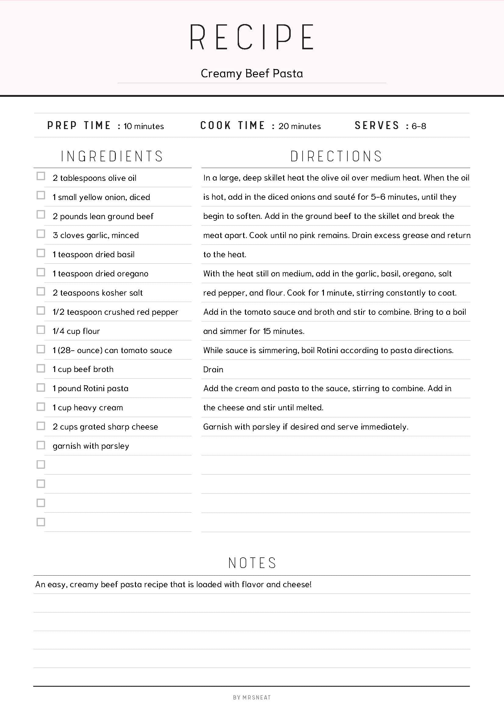 Recipe Page Fillable, Recipe Journal, Cooking Journal, Cook Book, Recipe Logbook, Recipe Card Template, Personalized Recipe, PDF, 8 Colors