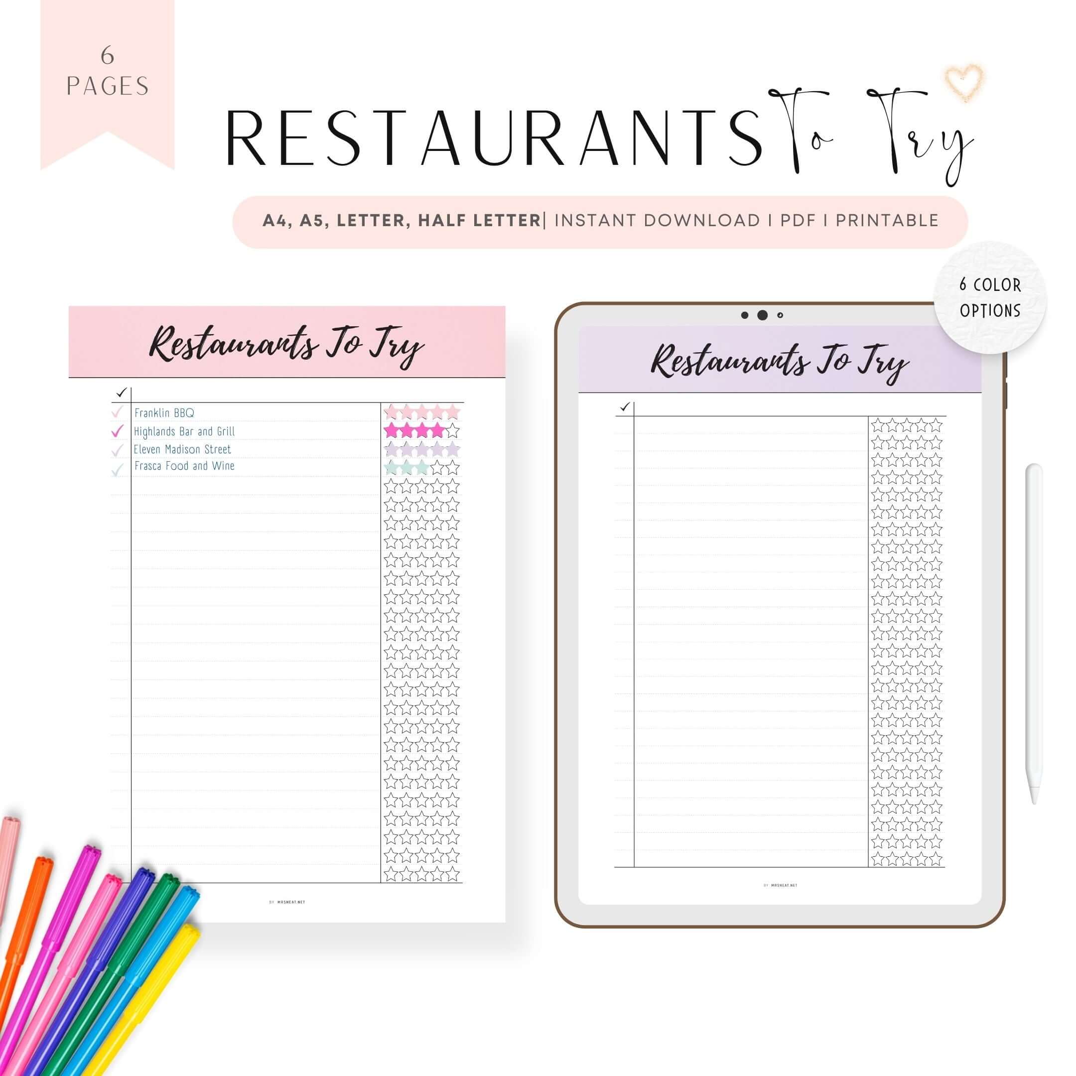 Restaurants To Try List Template Mrsneat restaurants-to-try-list-template-mrsneat