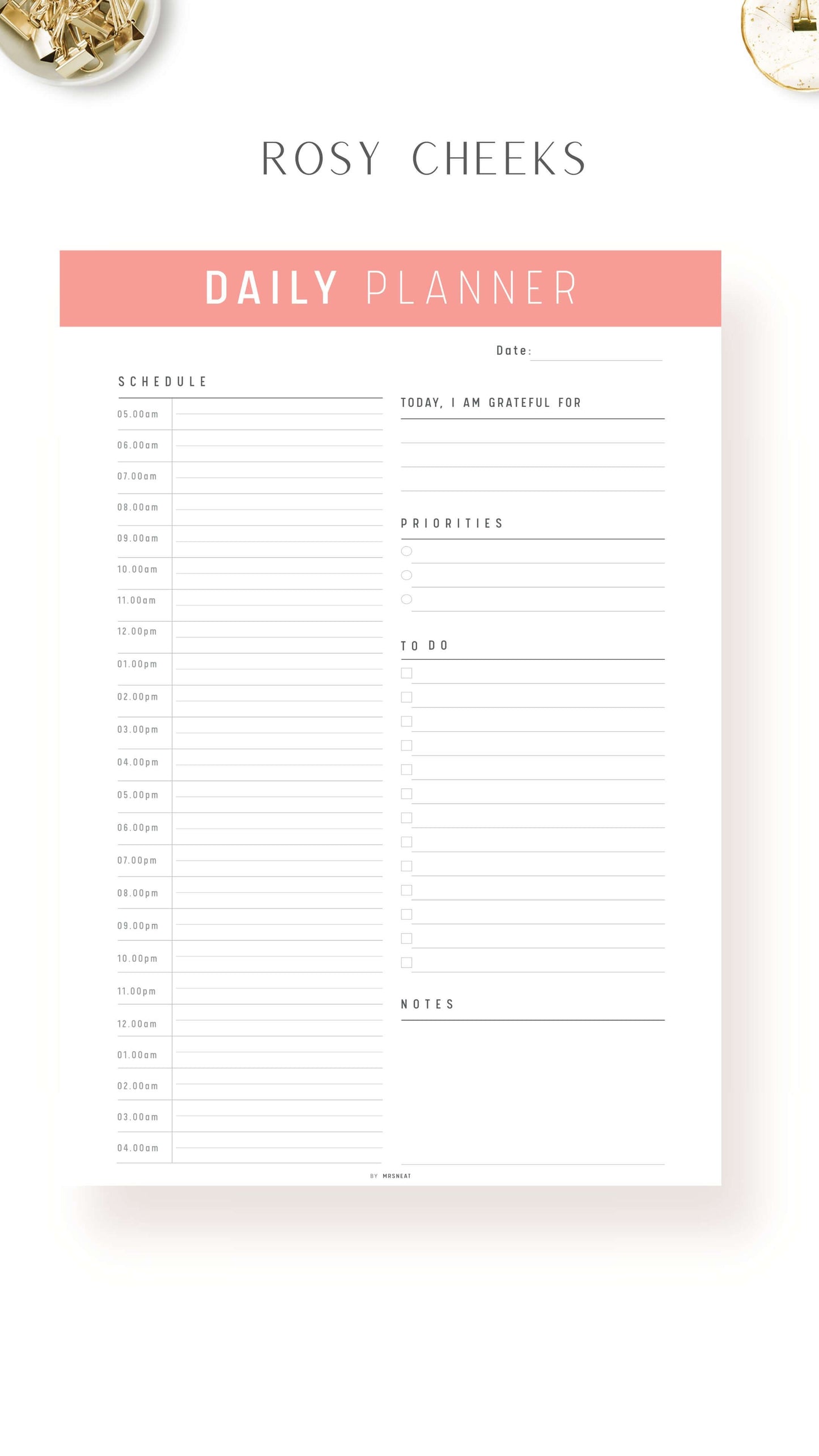 24 Hour Daily Schedule Template Printable
