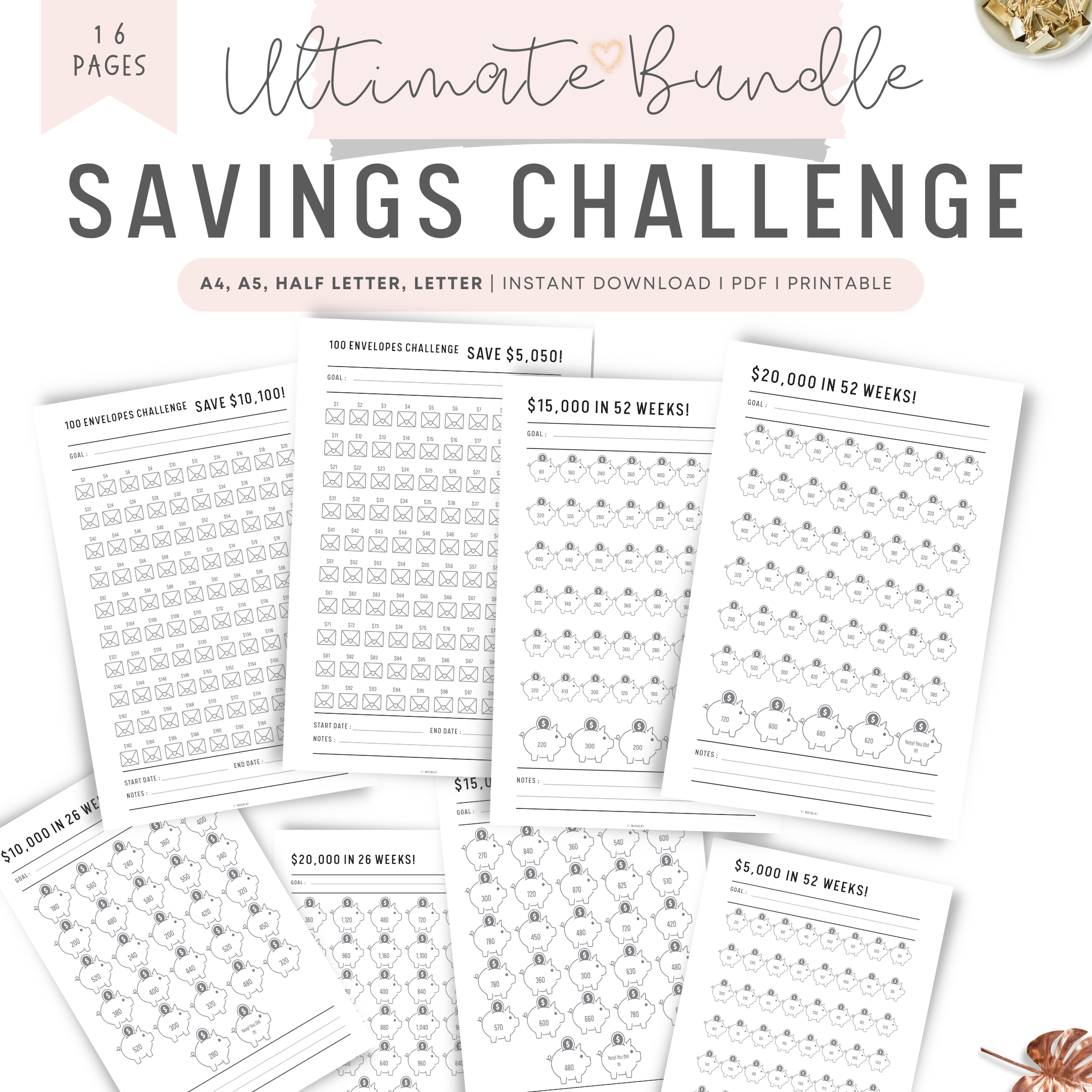 A6 Saving Challenge Printable – mrsneat