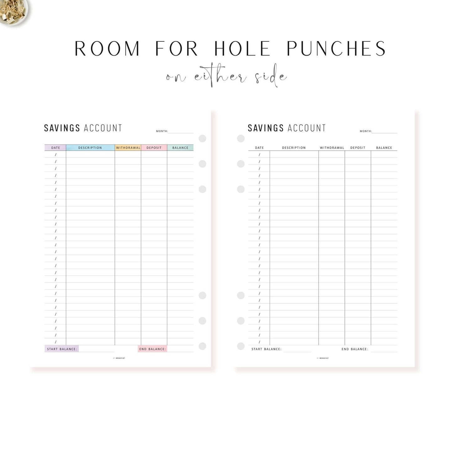 Savings Account Tracker Printable, A4, A5, Letter, Half Letter, Minimalist and Colorful Page