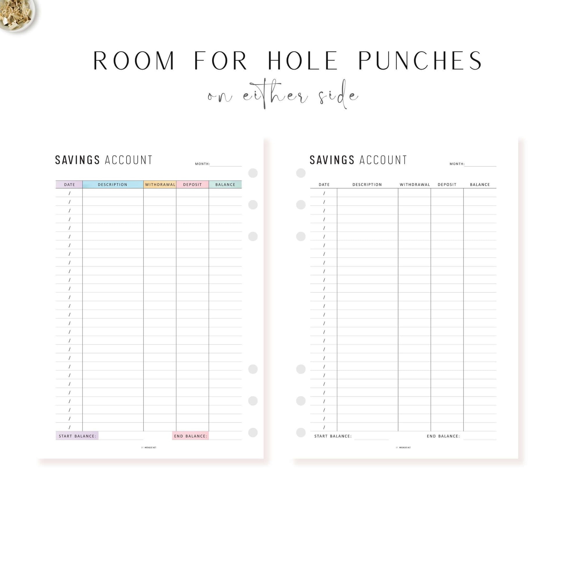 Savings Account Tracker Printable, A4, A5, Letter, Half Letter, Minimalist and Colorful Page