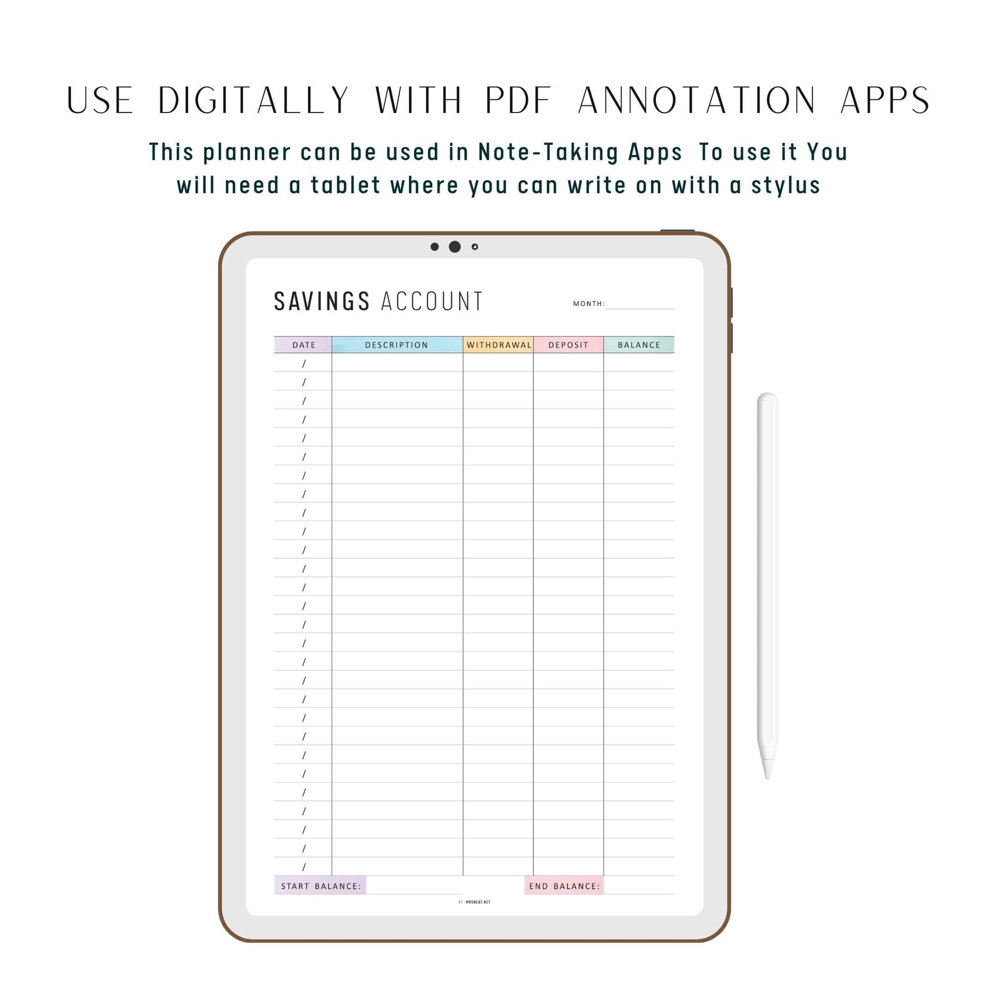 Savings Account Tracker Printable, A4, A5, Letter, Half Letter, Minimalist and Colorful Page