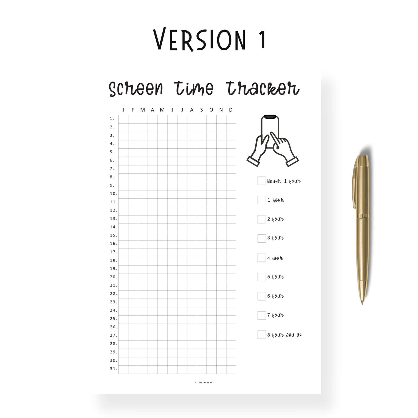 Yearly Screen Time Tracker Template PDF, Yearly Tracker, Habit Tracker, Phone Tracker, Screen Time Log, A4, A5, Letter, Half Letter, PDF, 2 Versions
