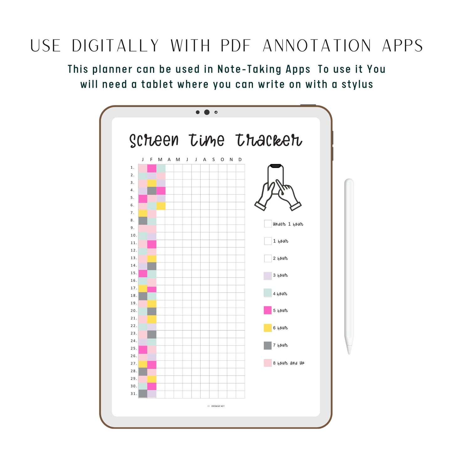 Yearly Screen Time Tracker Template PDF, Yearly Tracker, Habit Tracker, Phone Tracker, Screen Time Log, A4, A5, Letter, Half Letter, PDF, 2 Versions