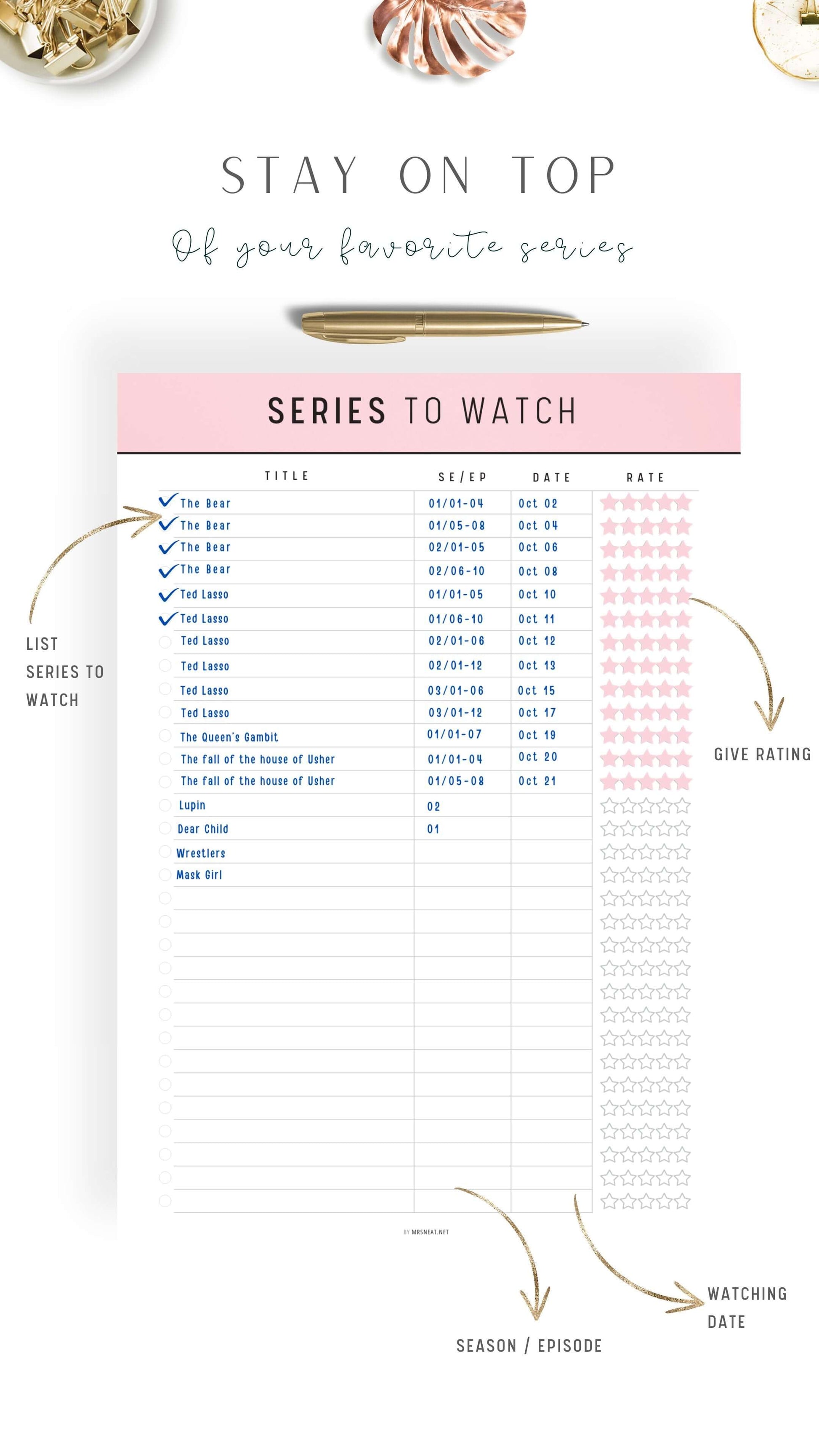 How to use Series To Watch template Printable