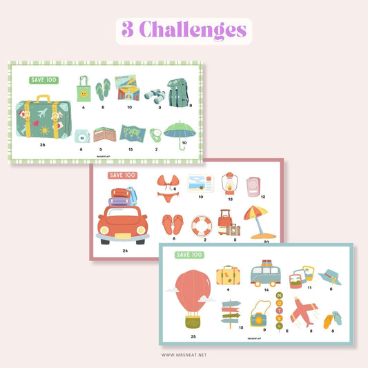Set of Three Summer Holiday Savings Challenge A6 PRINTABLE (PDF) for Low Income Savings