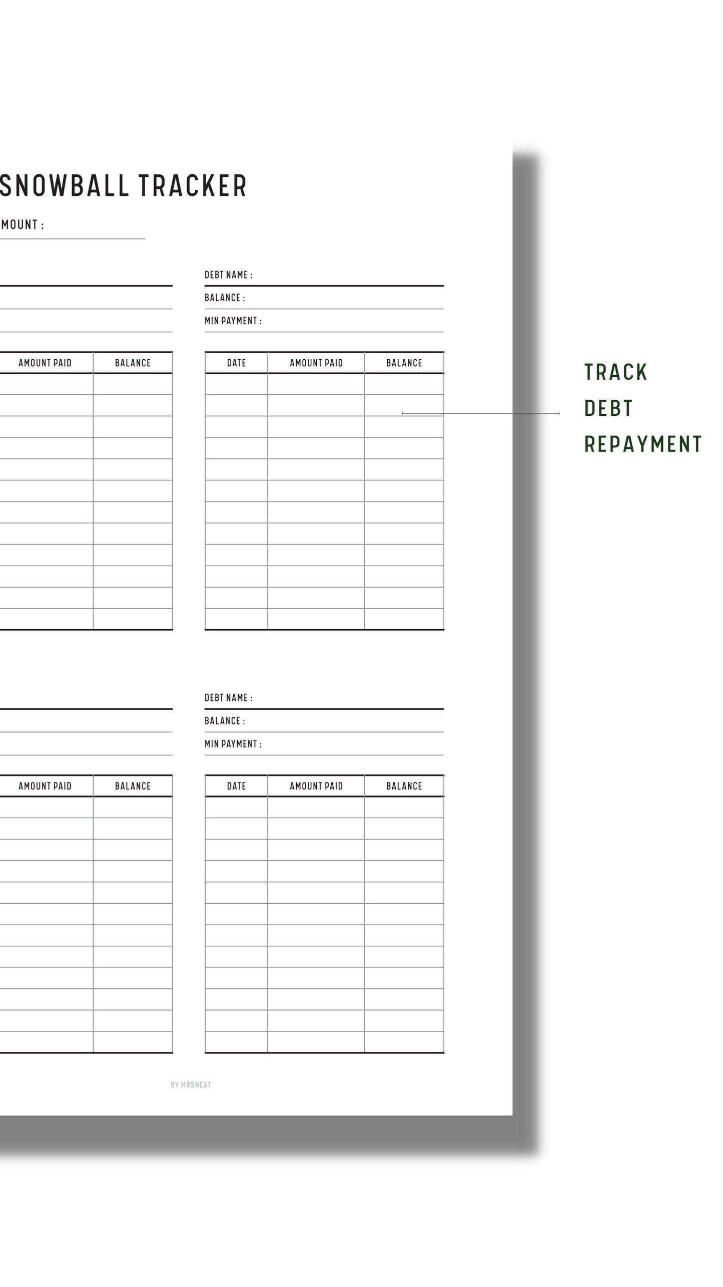Minimalist Debt Snowball Tracker Template Printable with Multiple debt in one page to track debt repayment