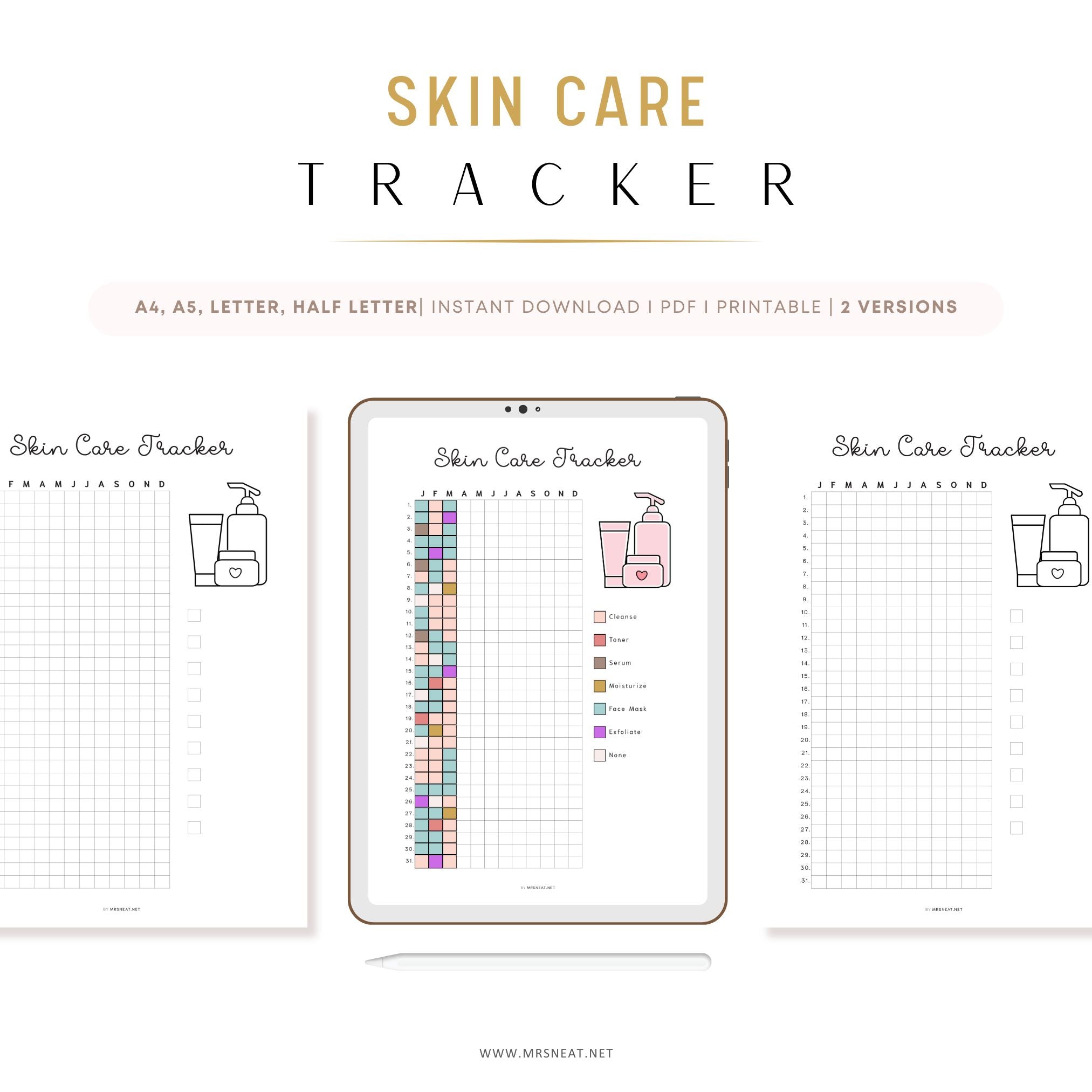 Yearly Skin Care Tracker Printable - M532 – mrsneat