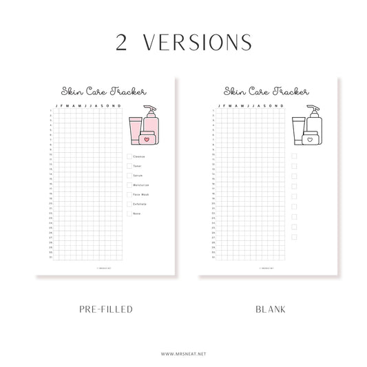 Skin Care Tracker, PRINTABLE Journal Page, Beauty Routine, Skincare Tracker, Skin Care Log, Skincare Routine, Printable Planner Page, Pre-filled and Blank, 2 versions, A4, A5, Letter, Half Letter, Digital Planner