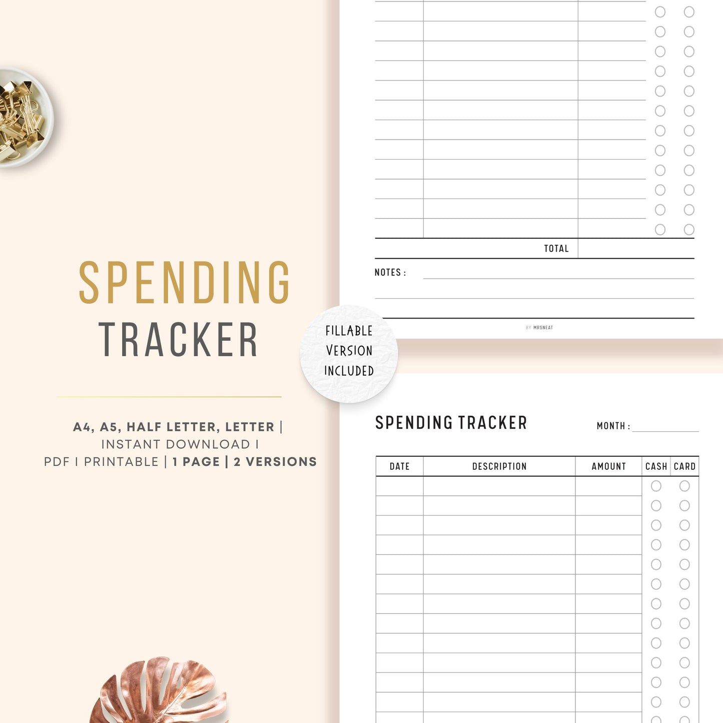 Spending Tracker Printable, Fillable Expense Tracker, Purchase Log, Budget Tracker, Spending Log, Purchase Log, A4, A5, Letter, Half Letter