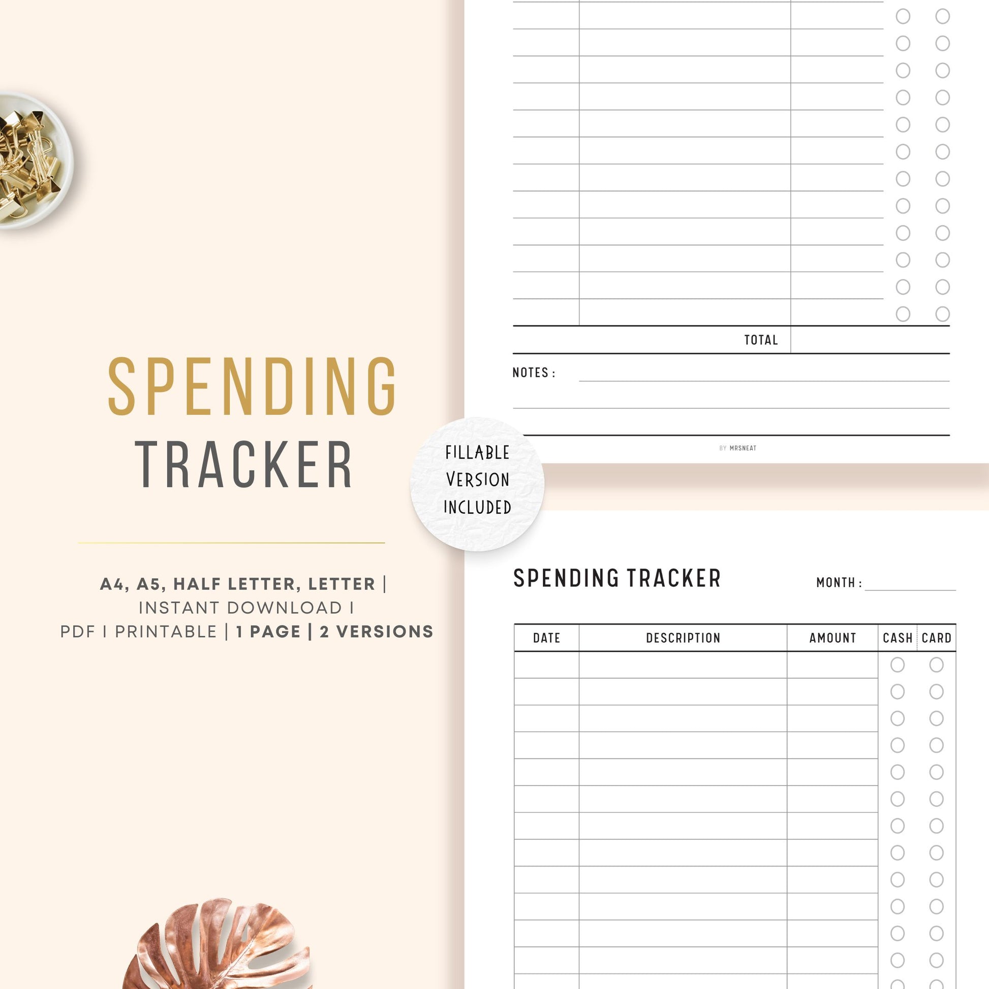 Spending Tracker Printable, Fillable Expense Tracker, Purchase Log, Budget Tracker, Spending Log, Purchase Log, A4, A5, Letter, Half Letter