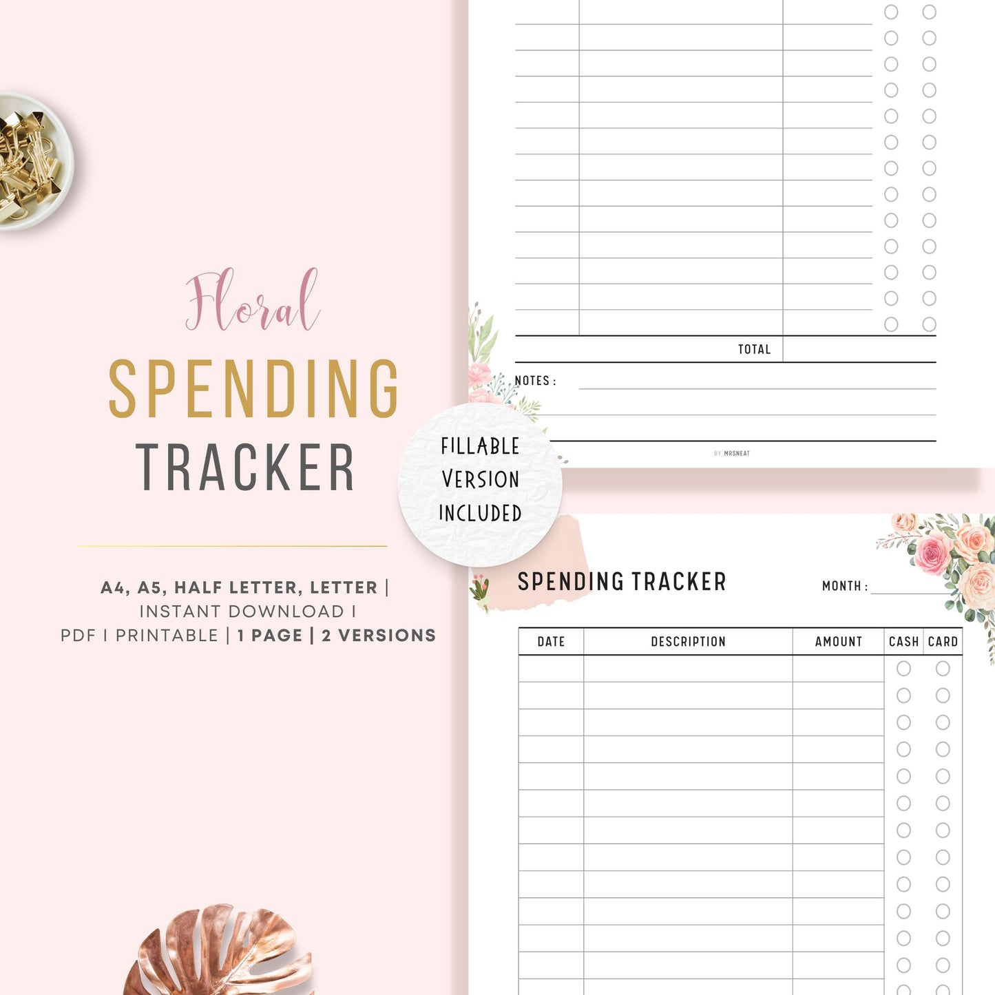 Fillable Spending Tracker Printable, Expense Tracker, Budget Tracker, Spending Log, Purchase Recorder, Transaction Log, PDF, A4, A5, Letter, Half Letter