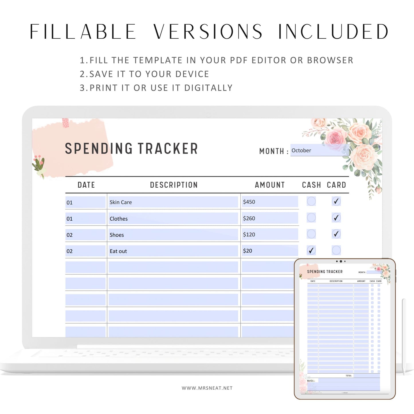 Fillable Spending Tracker Printable, Expense Tracker, Budget Tracker, Spending Log, Purchase Recorder, Transaction Log, PDF, A4, A5, Letter, Half Letter