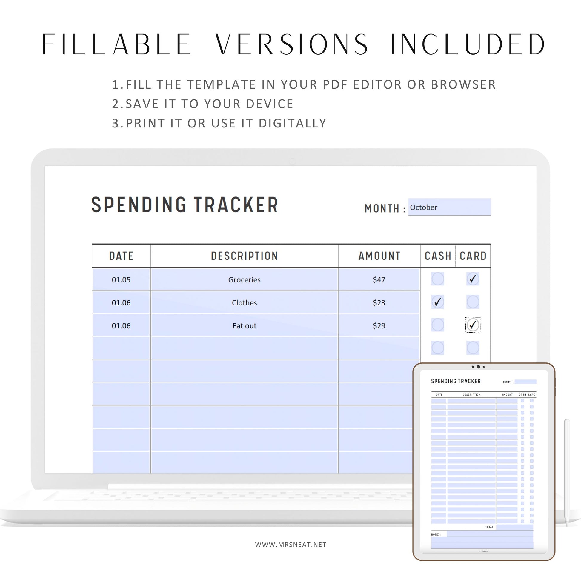 Spending Tracker Printable, Fillable Expense Tracker, Purchase Log, Budget Tracker, Spending Log, Purchase Log, A4, A5, Letter, Half Letter