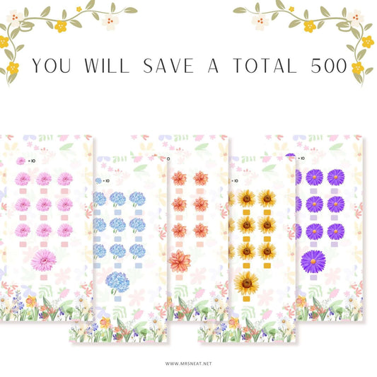 Spring Savings Challenge, A6, Printable, Colorful, Cute, 5 Challenges, 1 cover, SpringThemed, Total Save 500, Budget Tracker, Savings Tracker, Cash Stuffing, Tiny Mini Savings Challenge, Kawaii Savings Challenge, Low Income Savings Challenge, Low income budget tracker, Printable, Digital Download, 4 versions, EURO USD POUND BLANK