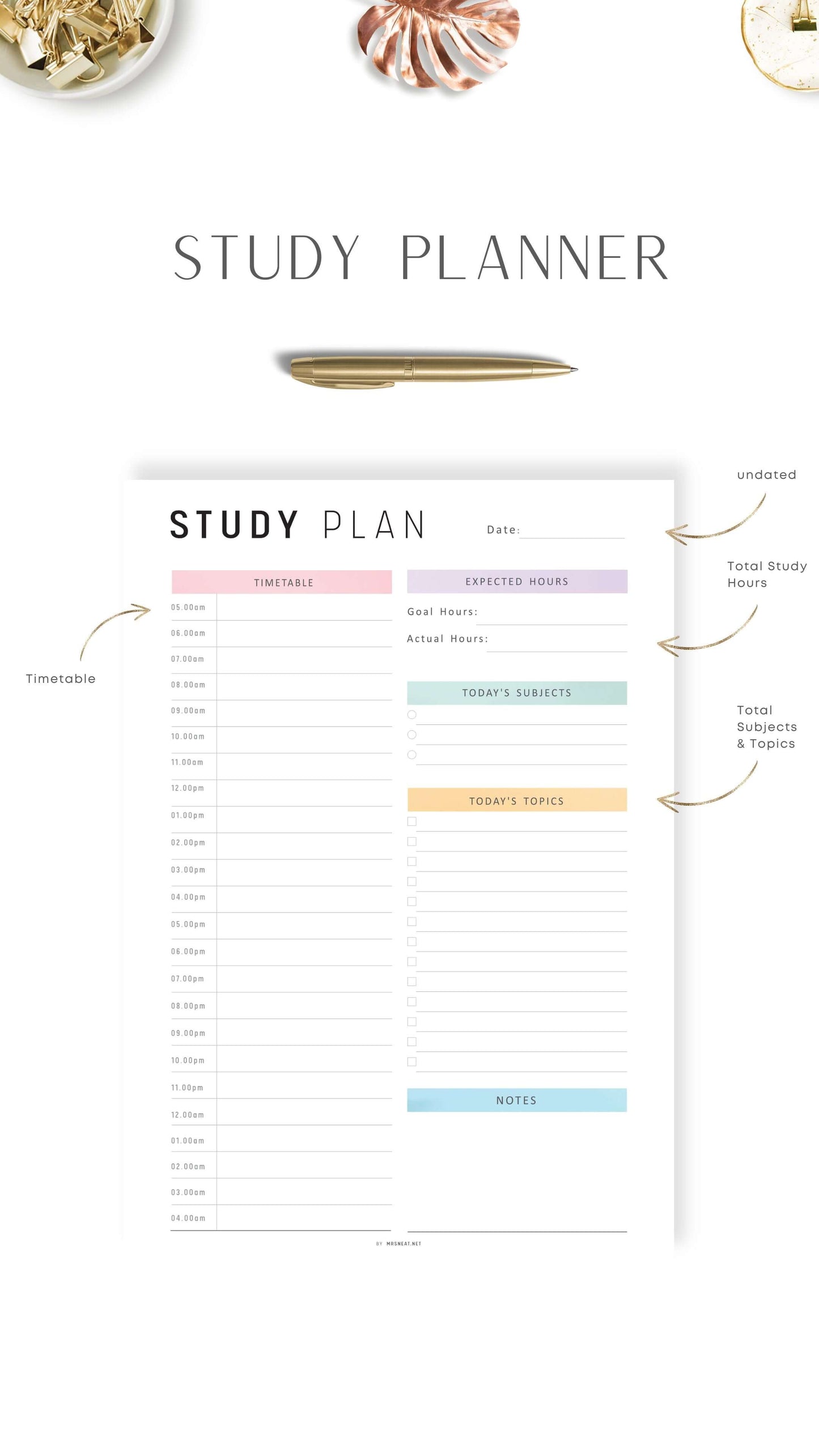 Daily Study Planner Template PDF