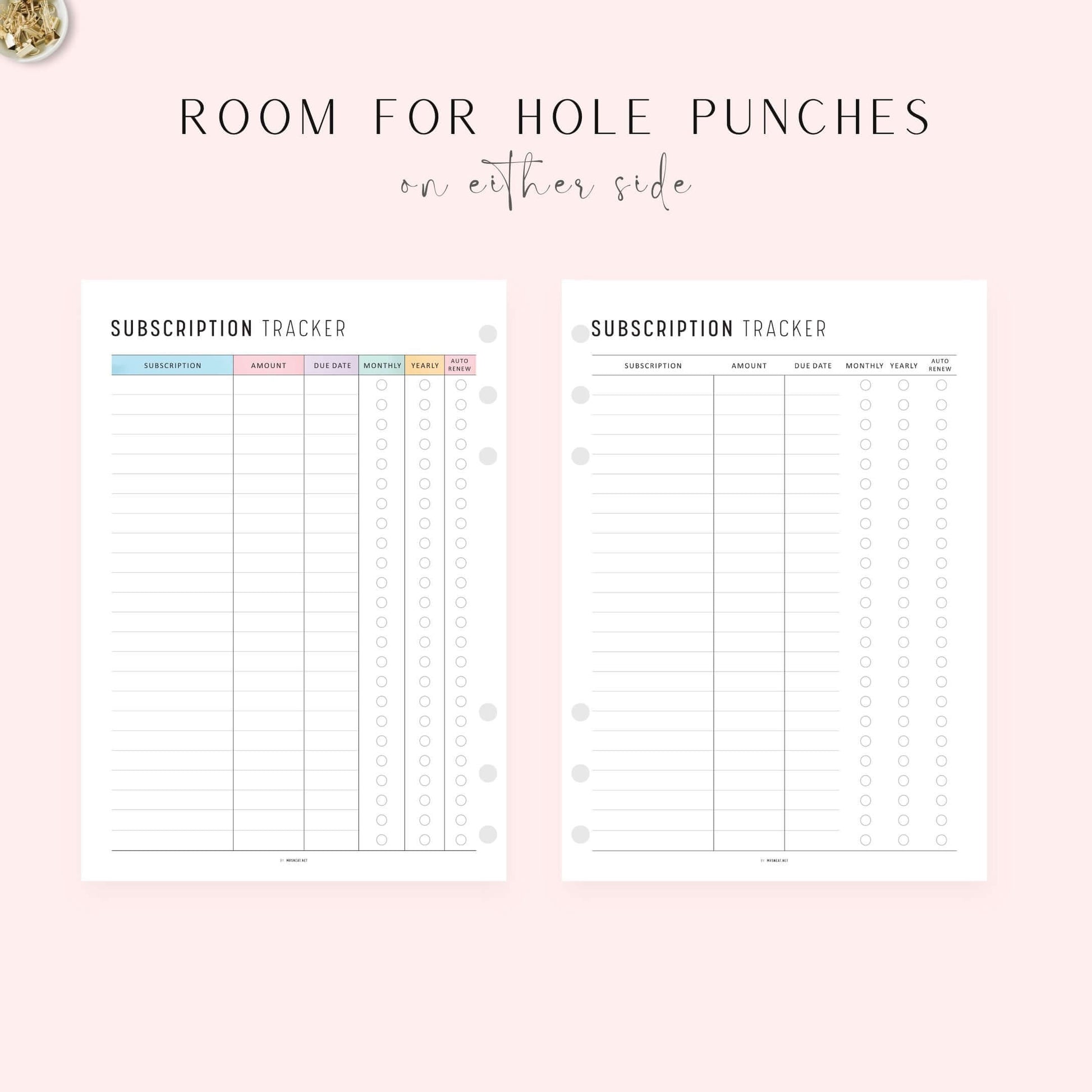 Subscription Tracker, Printable, A4, A5, Letter, Half Letter, PDF, Digital Planner, 2 Colors