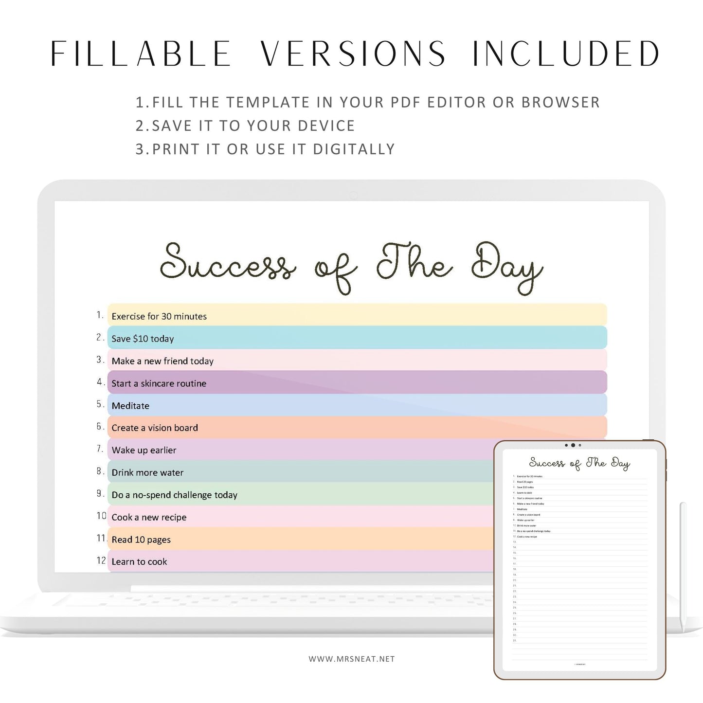 Success of the Day, PRINTABLE Journal Page, Highlight of the Day, Highlight Tracker, Gratitude Journal, Planner Page, Daily Success, PDF Fillable, Digital Planner, Printable Planner, A4, A5, Letter, Half Letter, 2 color options