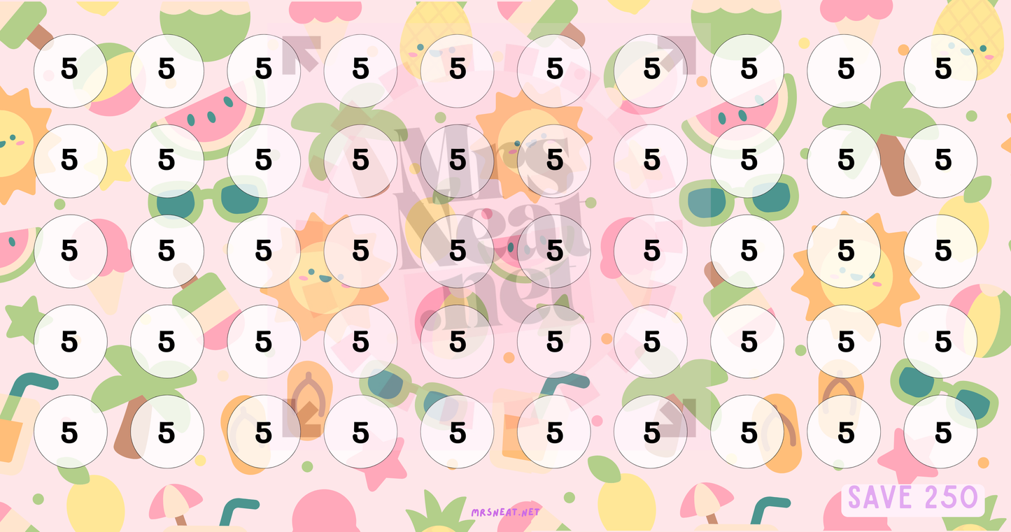 Pink Summer Savings Challenge Fruit Theme for Low Budget Income, Save 250