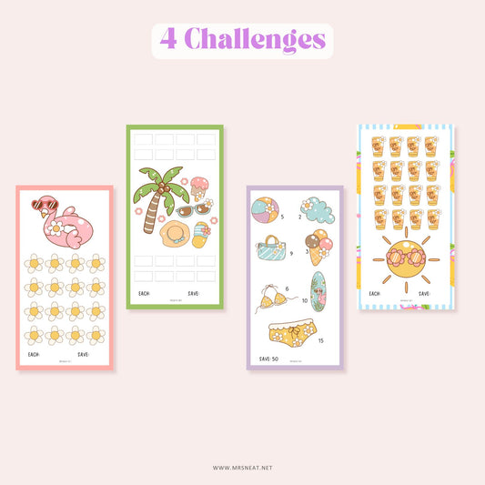 These set of four Beautiful vibrant color Mini Savings Challenge A6-sized inserts fit perfectly in your binder system, making them ideal for organizing your cash stuffing envelopes and tracking your weekly or monthly savings journey.