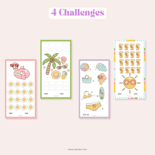 These set of four Beautiful vibrant color Mini Savings Challenge A6-sized inserts fit perfectly in your binder system, making them ideal for organizing your cash stuffing envelopes and tracking your weekly or monthly savings journey.