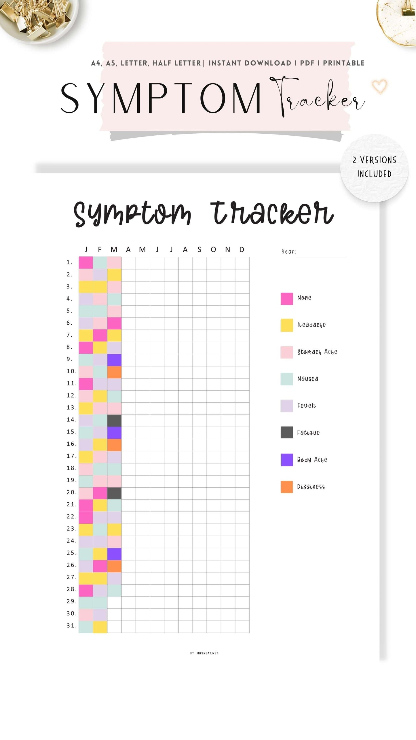 Printable Symptom Tracker in Pixels