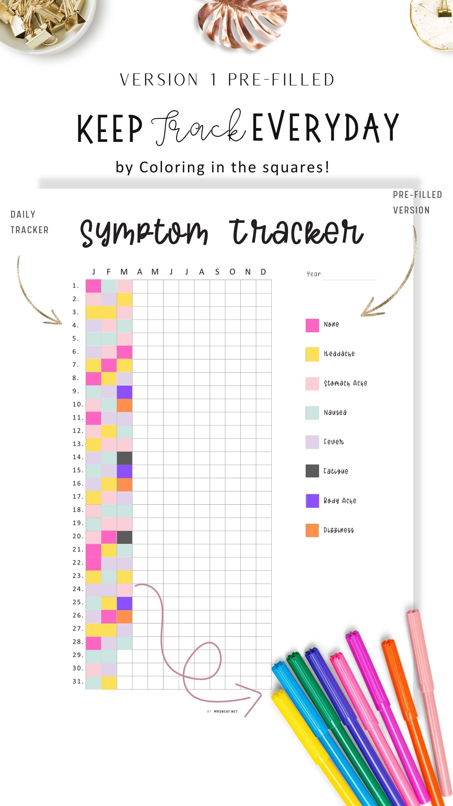 Printable Symptom Tracker in Pixels