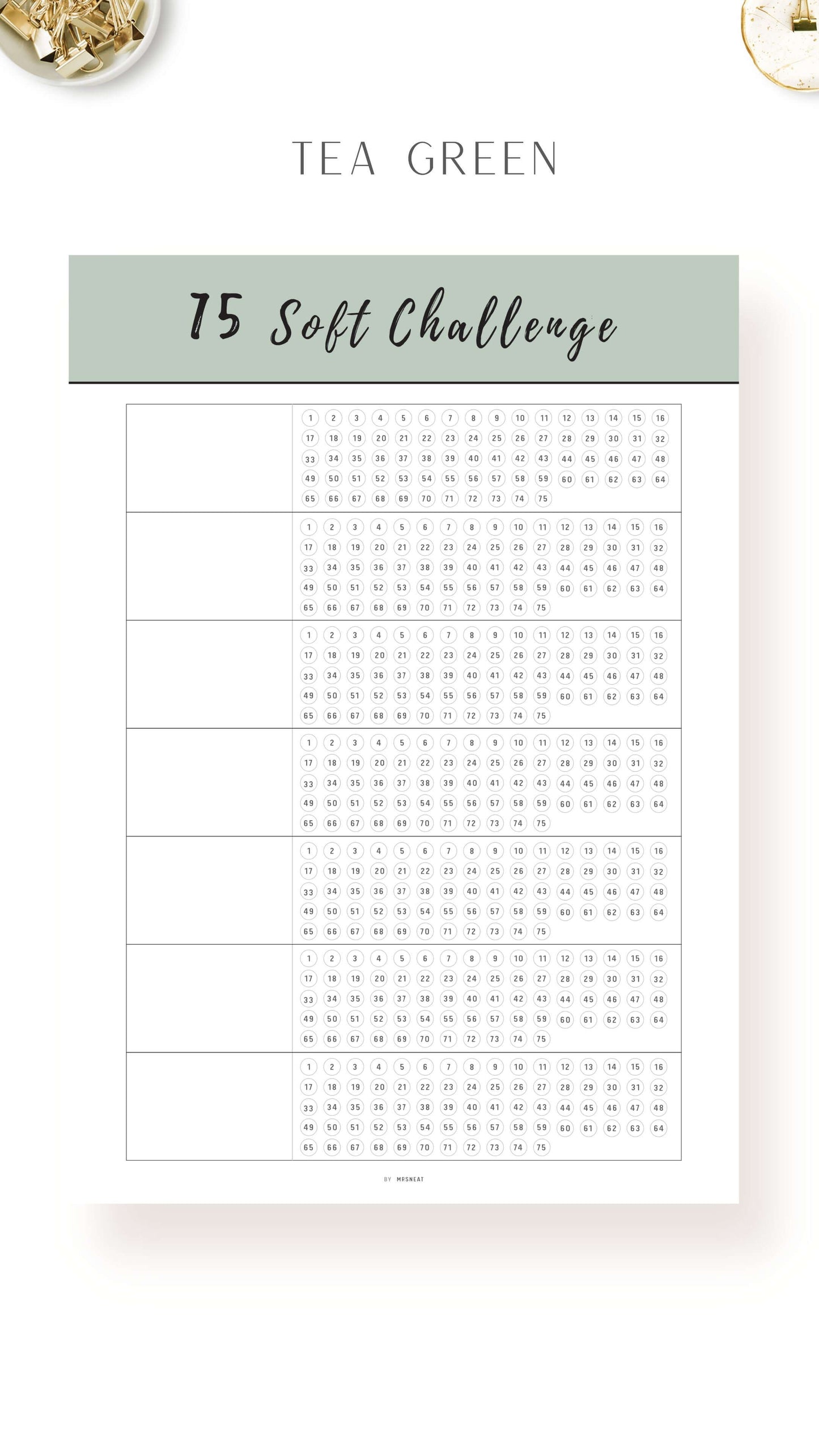 Tea Green Printable 75 Soft Challenge Template