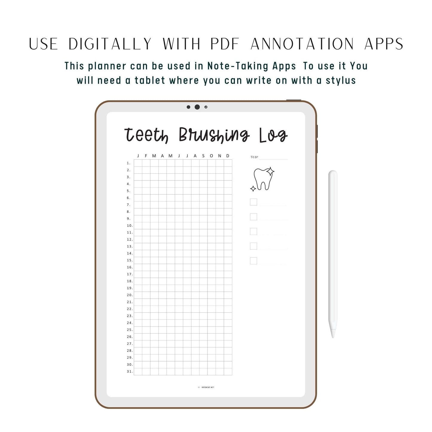 Digital One Year Teeth Brushing Tracker Printable