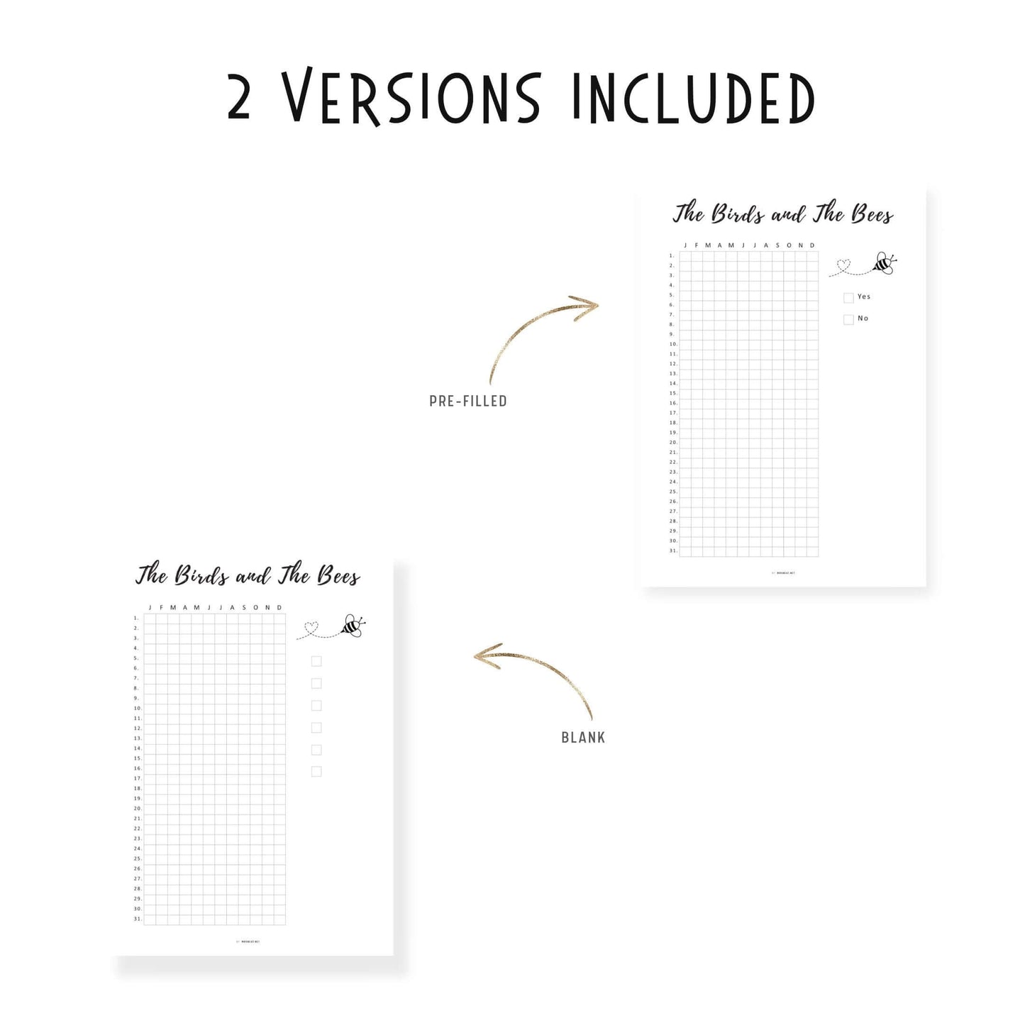 Intimacy Tracker Template Printable, Sex Tracker, Intimacy Tracker, The Birds and The Bees Tracker Template, Sexual Health Tracker, Love Tracker, PDF, A4, A5, Letter, Half Letter, 2 versions
