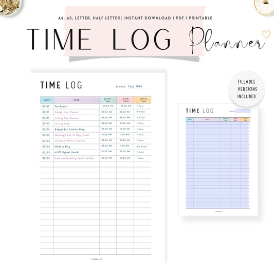 Time Management Planner Printable, A4, A5, Letter, Half Letter, Printable Inserts, Fillable PDF, Fillable Planner, Colorful Page