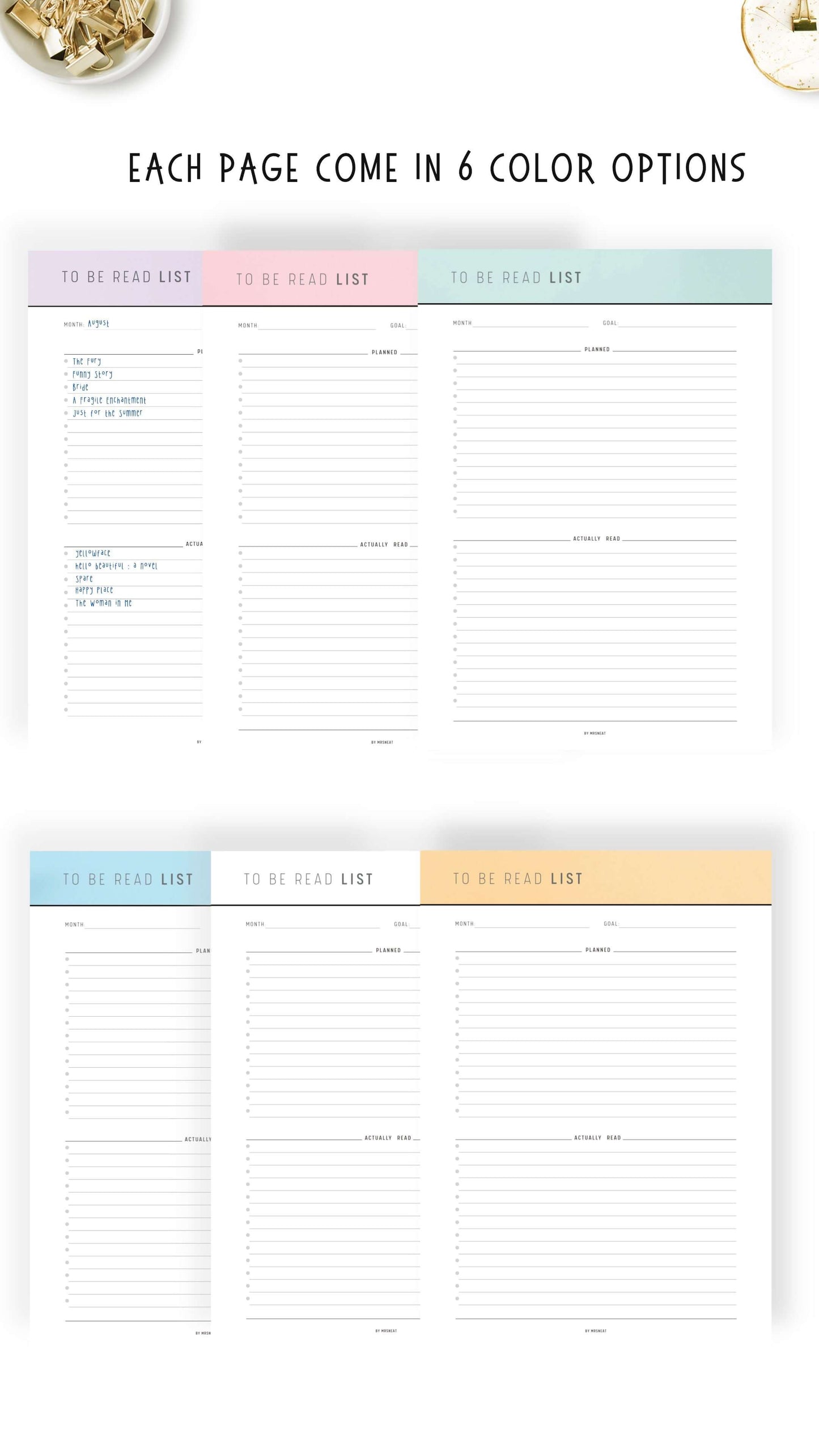 6 colors Books To Read List Template PDF