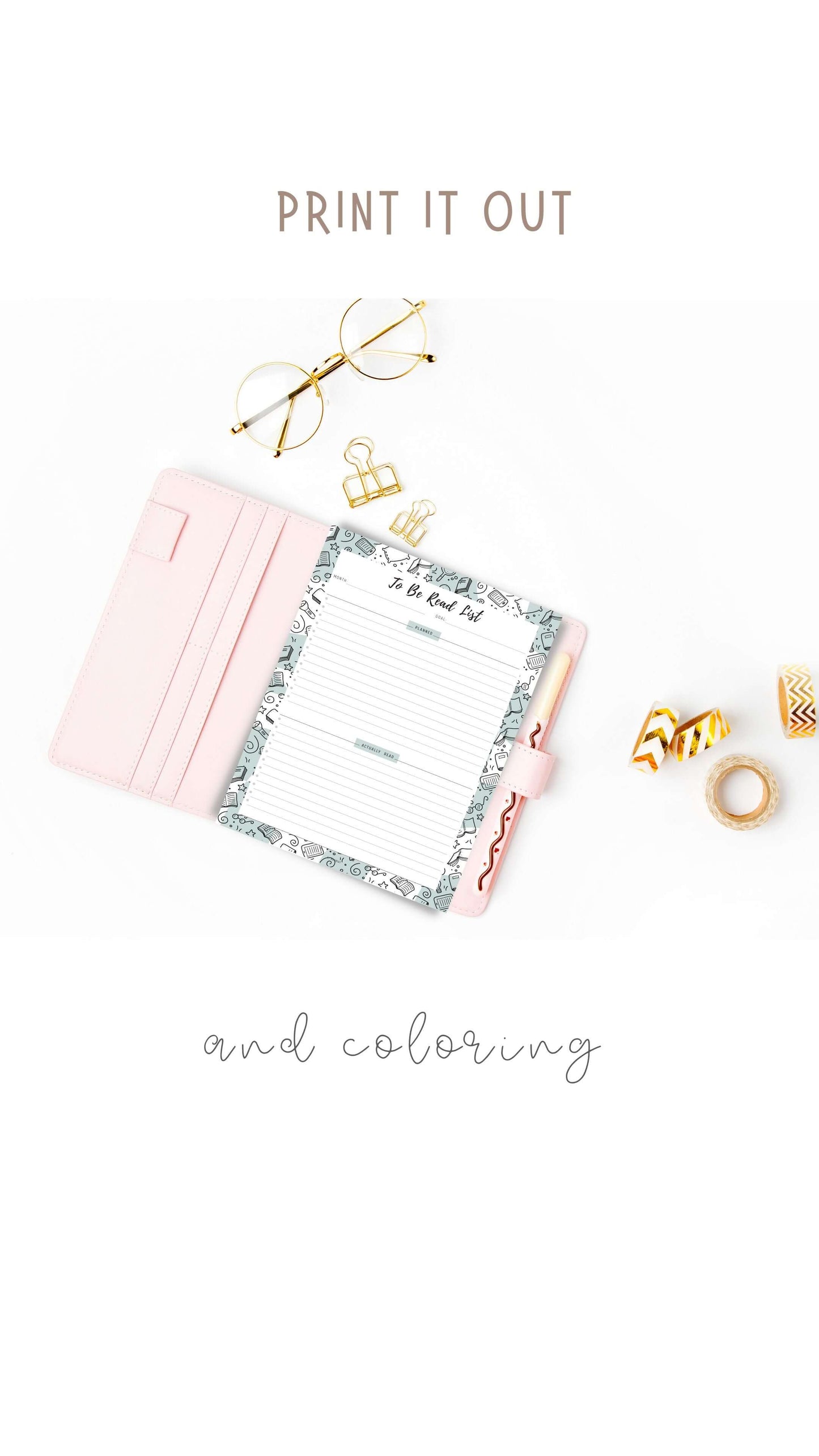 To Be Read List Template Printable, 5 colors ; Peach, Pink, Blue, Green, Neutral, 4 sizes ; A4, A5, Letter, Half Letter, Digital Planner