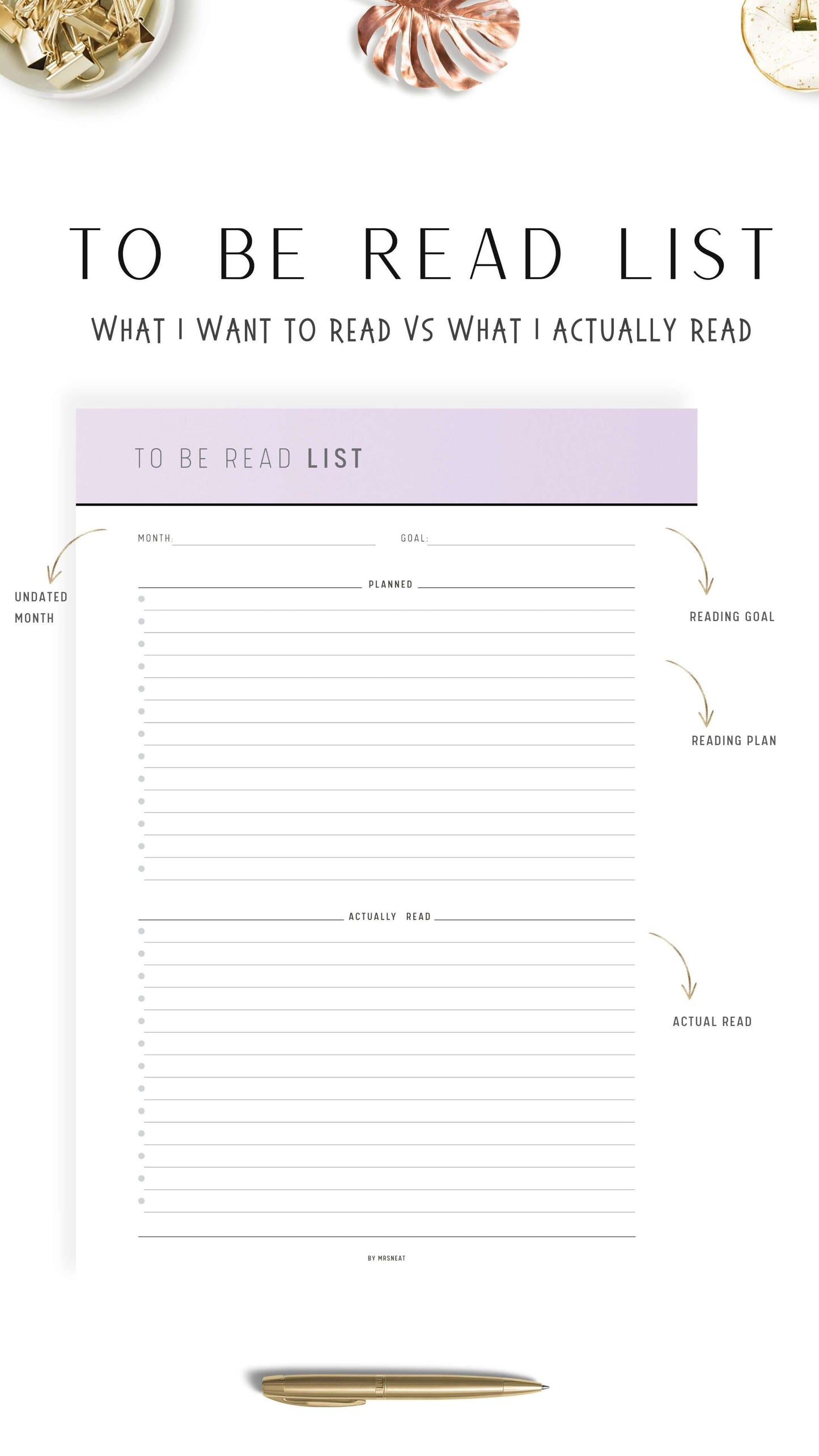 Purple To Be Read List Template Printable