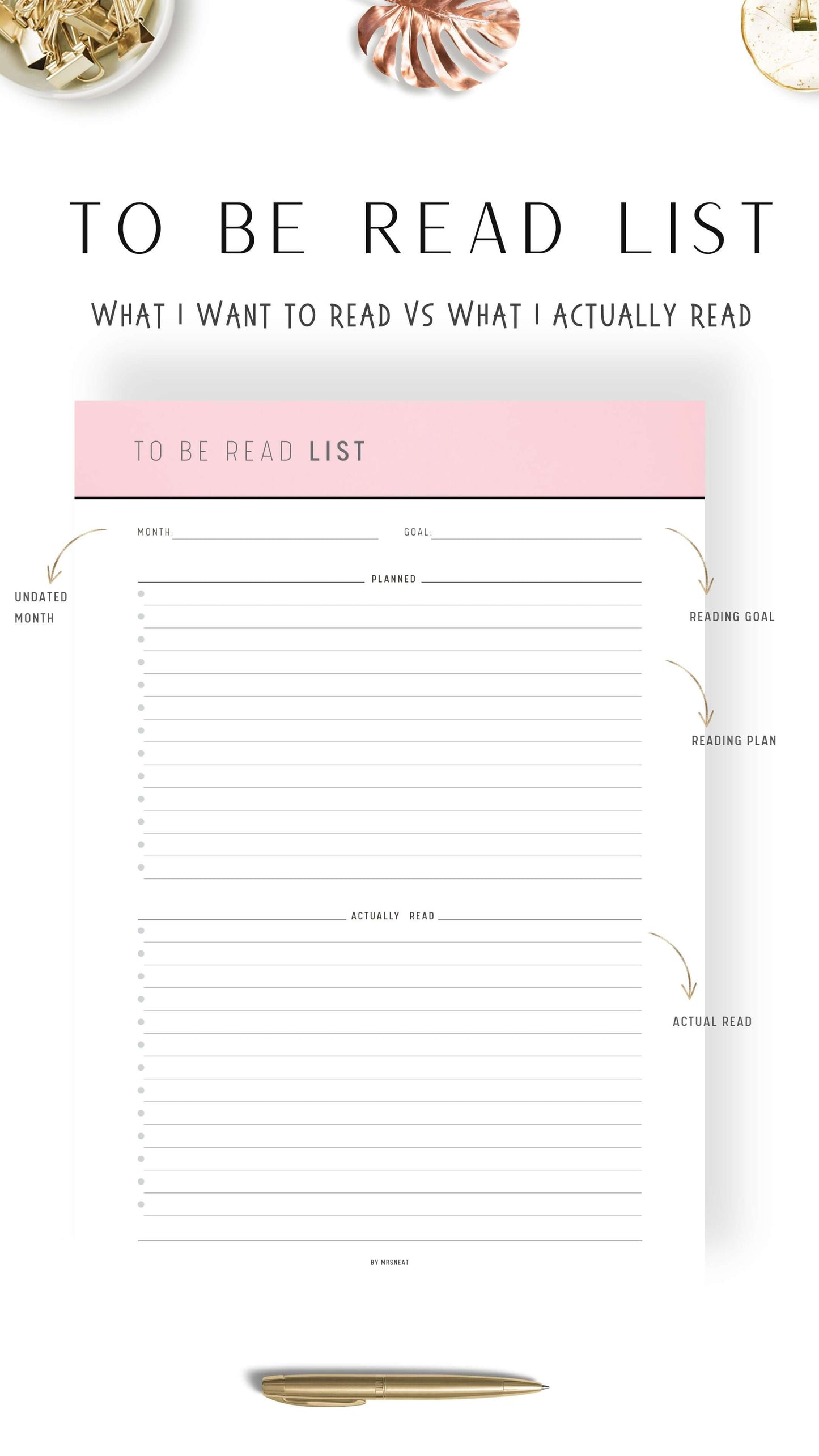 Pink To Be Read List Template Printable