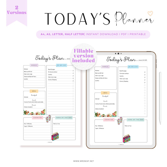Todays Plan, Daily Planner Page, Daily Agenda Pages, PRINTABLE Journal Page, Planner Page, Daily Schedule, Daily To Do List, Agenda, PDF Fillable, Digital Planner, Printable Planner, Lined and Unlined, A4, A5, Letter, Half Letter