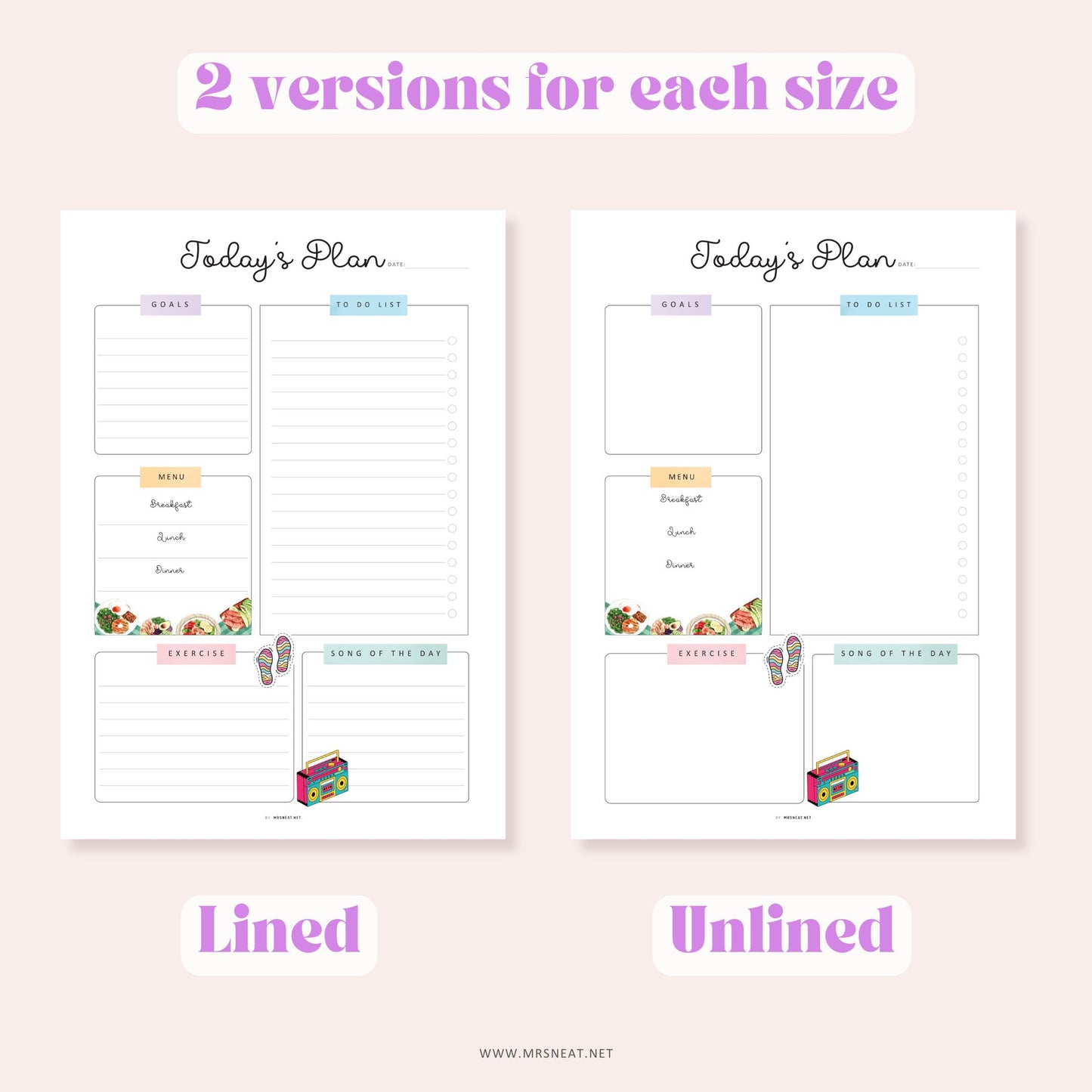 Todays Plan, Daily Planner Page, Daily Agenda Pages, PRINTABLE Journal Page, Planner Page, Daily Schedule, Daily To Do List, Agenda, PDF Fillable, Digital Planner, Printable Planner, Lined and Unlined, A4, A5, Letter, Half Letter
