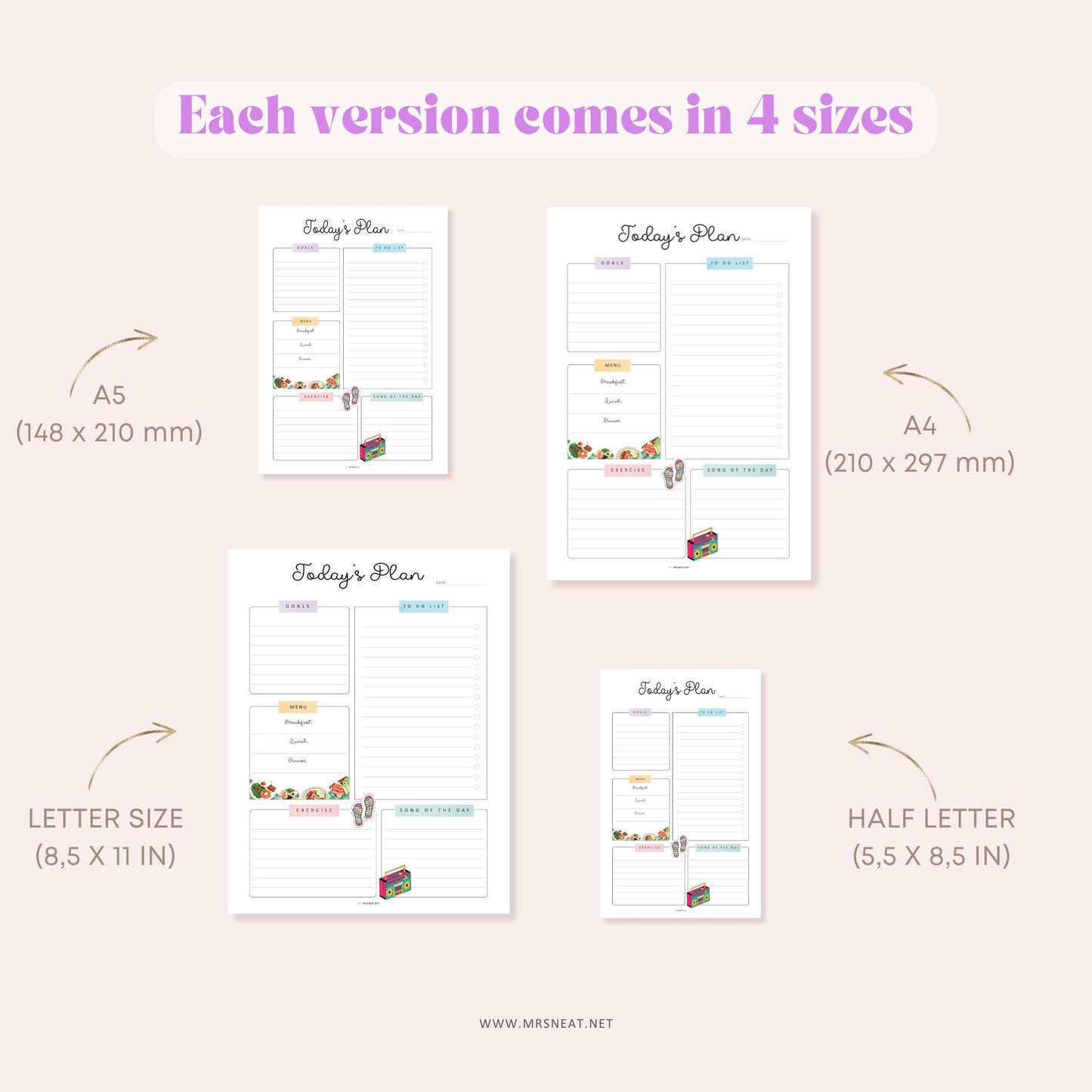 Todays Plan, Daily Planner Page, Daily Agenda Pages, PRINTABLE Journal Page, Planner Page, Daily Schedule, Daily To Do List, Agenda, PDF Fillable, Digital Planner, Printable Planner, Lined and Unlined, A4, A5, Letter, Half Letter