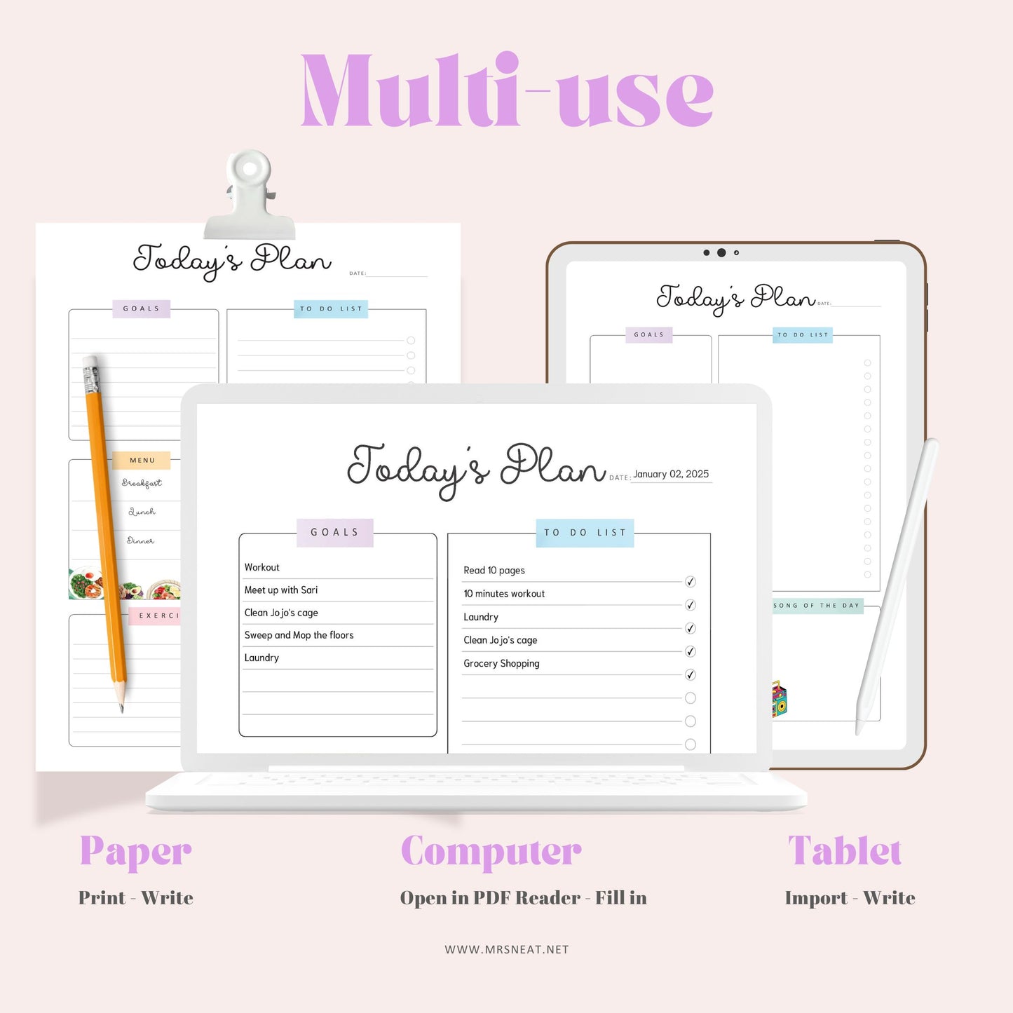 Todays Plan, Daily Planner Page, Daily Agenda Pages, PRINTABLE Journal Page, Planner Page, Daily Schedule, Daily To Do List, Agenda, PDF Fillable, Digital Planner, Printable Planner, Lined and Unlined, A4, A5, Letter, Half Letter