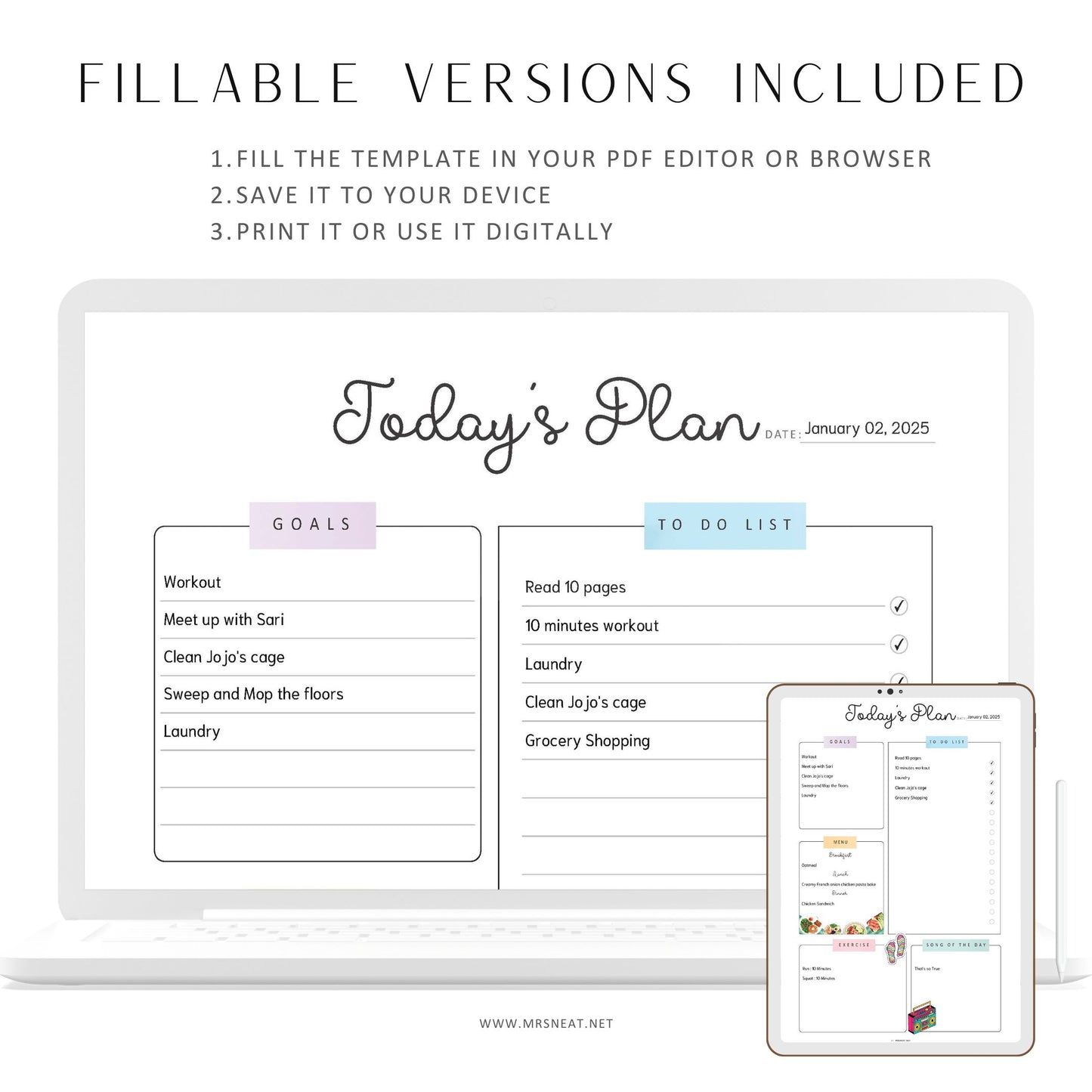 Todays Plan, Daily Planner Page, Daily Agenda Pages, PRINTABLE Journal Page, Planner Page, Daily Schedule, Daily To Do List, Agenda, PDF Fillable, Digital Planner, Printable Planner, Lined and Unlined, A4, A5, Letter, Half Letter