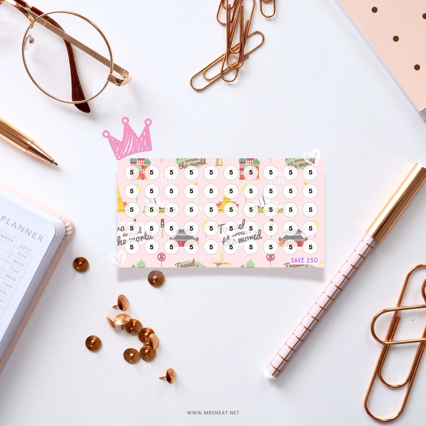 Kawaii Pink pastel Travel Mini Savings Challenge A6 PRINTABLE (PDF) for Savings Tracker