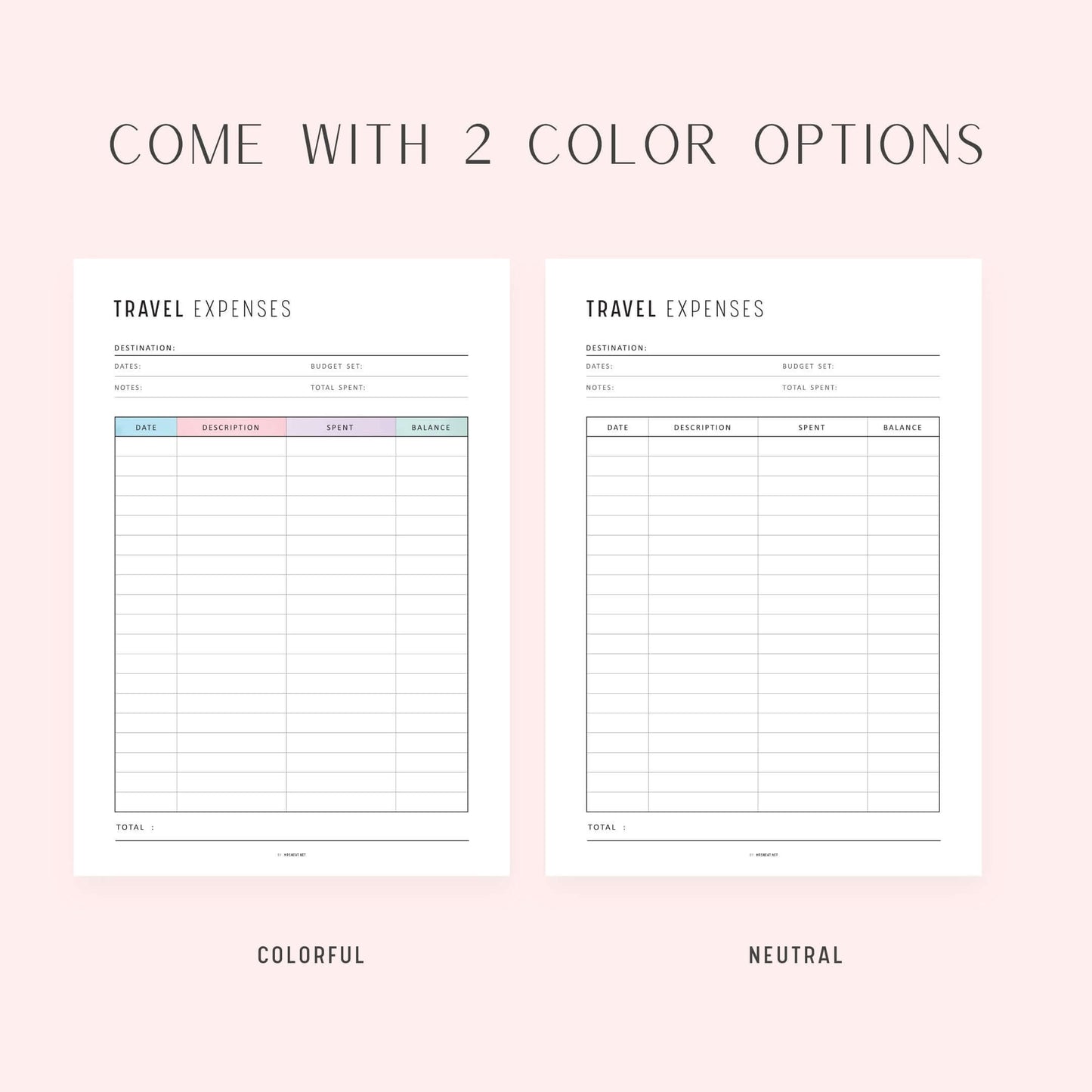Travel Expense Tracker, Printable, A4, A5, Letter, Half Letter, Digital Planner, 2 Colors